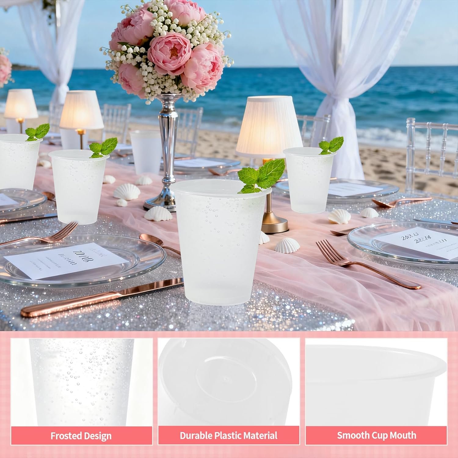 Wholesale 200 Pack 12 Oz Frosted Clear Disposable Plastic Drinking Cups Bulk for Wedding Reception Stadium Birthday Party Supplies Manufacturer