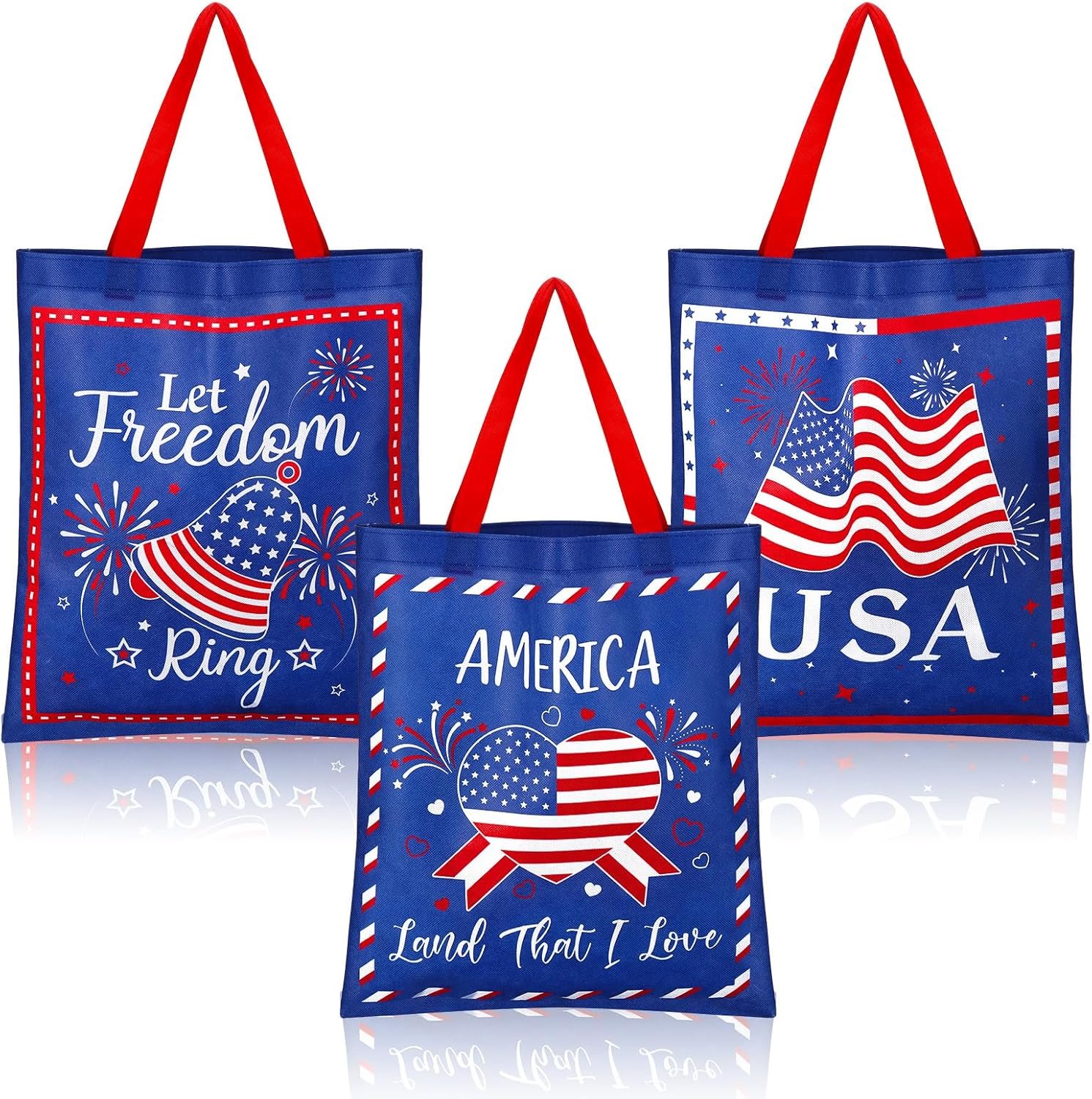 Wholesale 15 Pcs Patriotic Tote Bags 15 x 17 Inch Extra Large Non Woven with Handle Red Blue White American Flag for 4th of July Memorial Day Independence Veteran Day 250th Anniversary Party Manufacturer