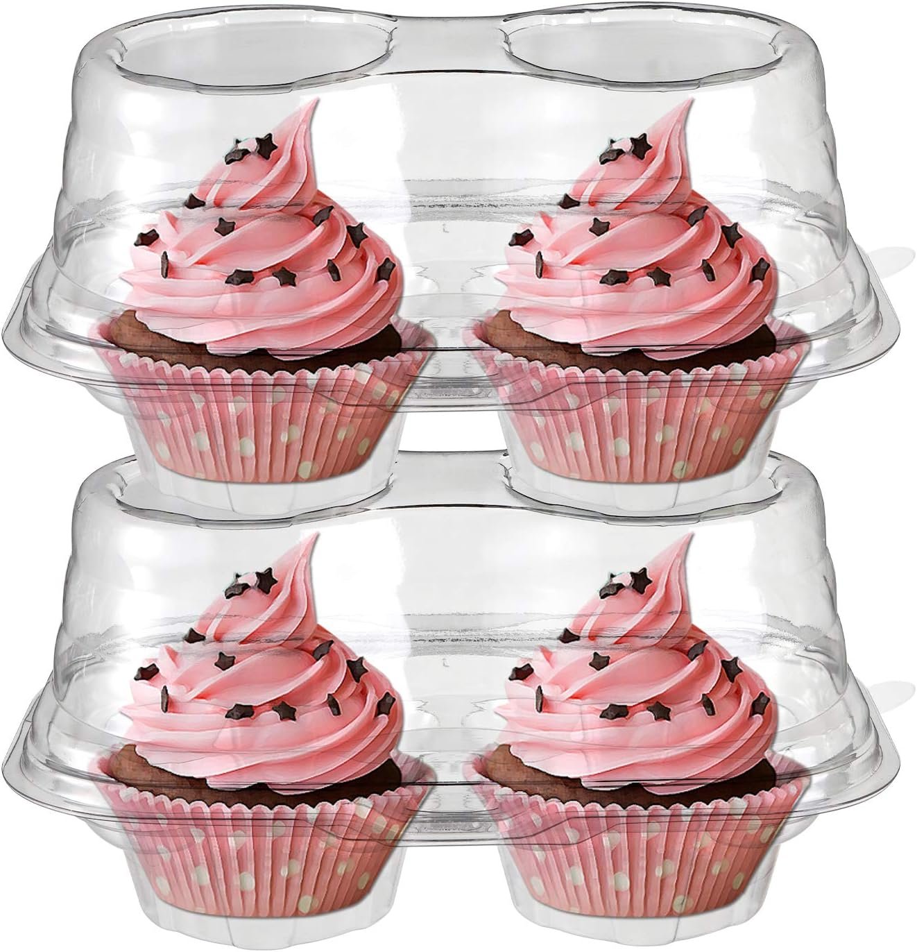Wholesale 60 Count 2-Compartment Plastic Cupcake Containers Disposable with Connected Airtight Lid Clear Stackable Deep Dome Carrier Holder for Cupcakes Muffins BPA Free Manufacturer