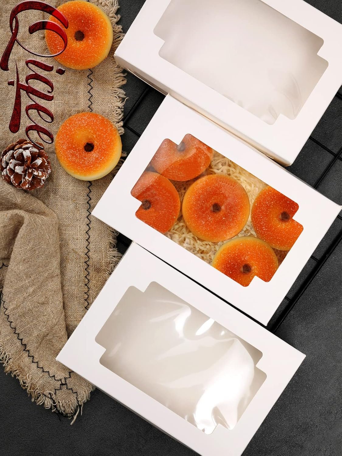 Wholesale 50 Packs 8x5.3x2 Inch White Auto-Pop Folding Cookie Boxes with Window for Gift Giving Bakery Treats Donuts Candies Biscuits Manufacturer