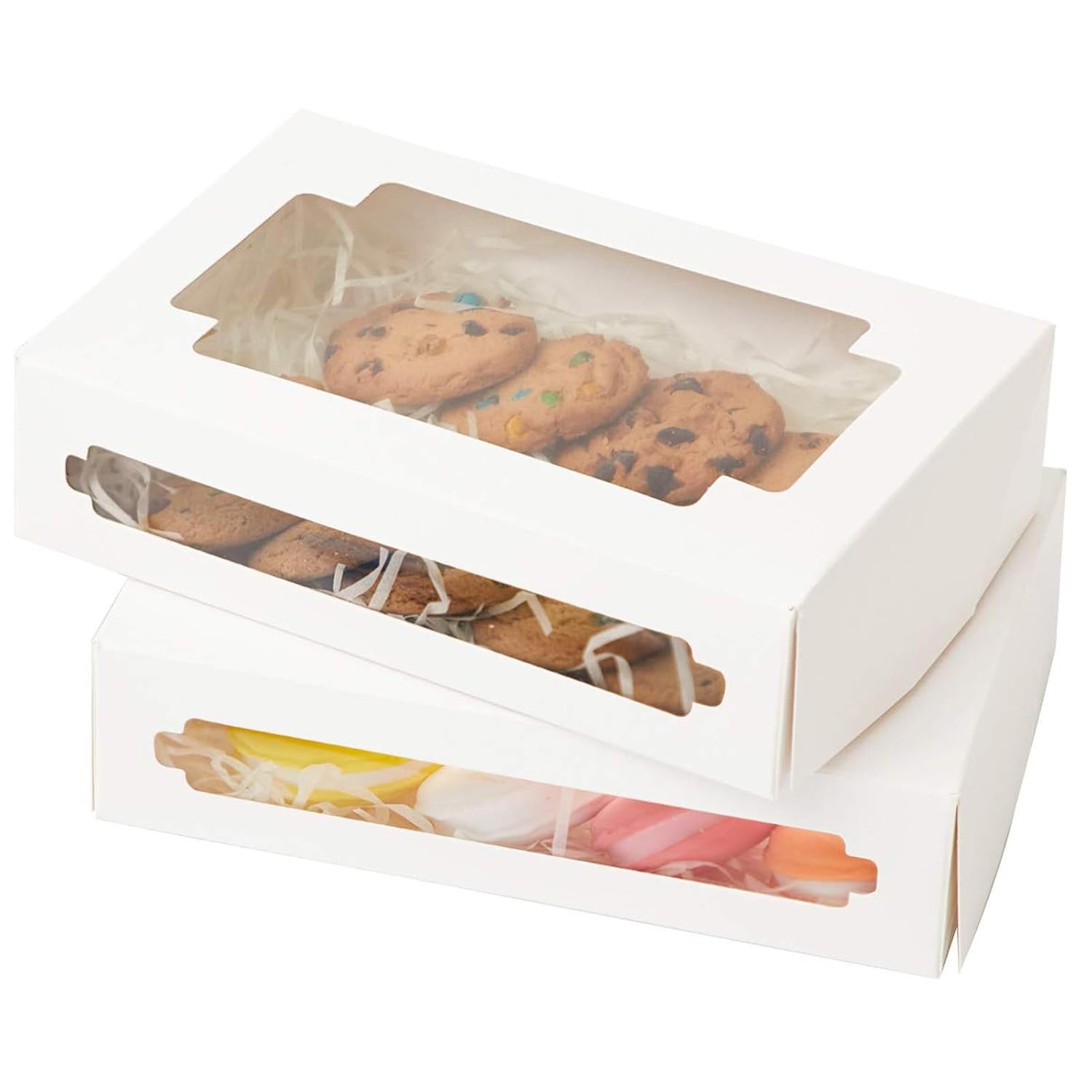Wholesale 50 Packs 8x5.3x2 Inch White Auto-Pop Folding Cookie Boxes with Window for Gift Giving Bakery Treats Donuts Candies Biscuits Manufacturer