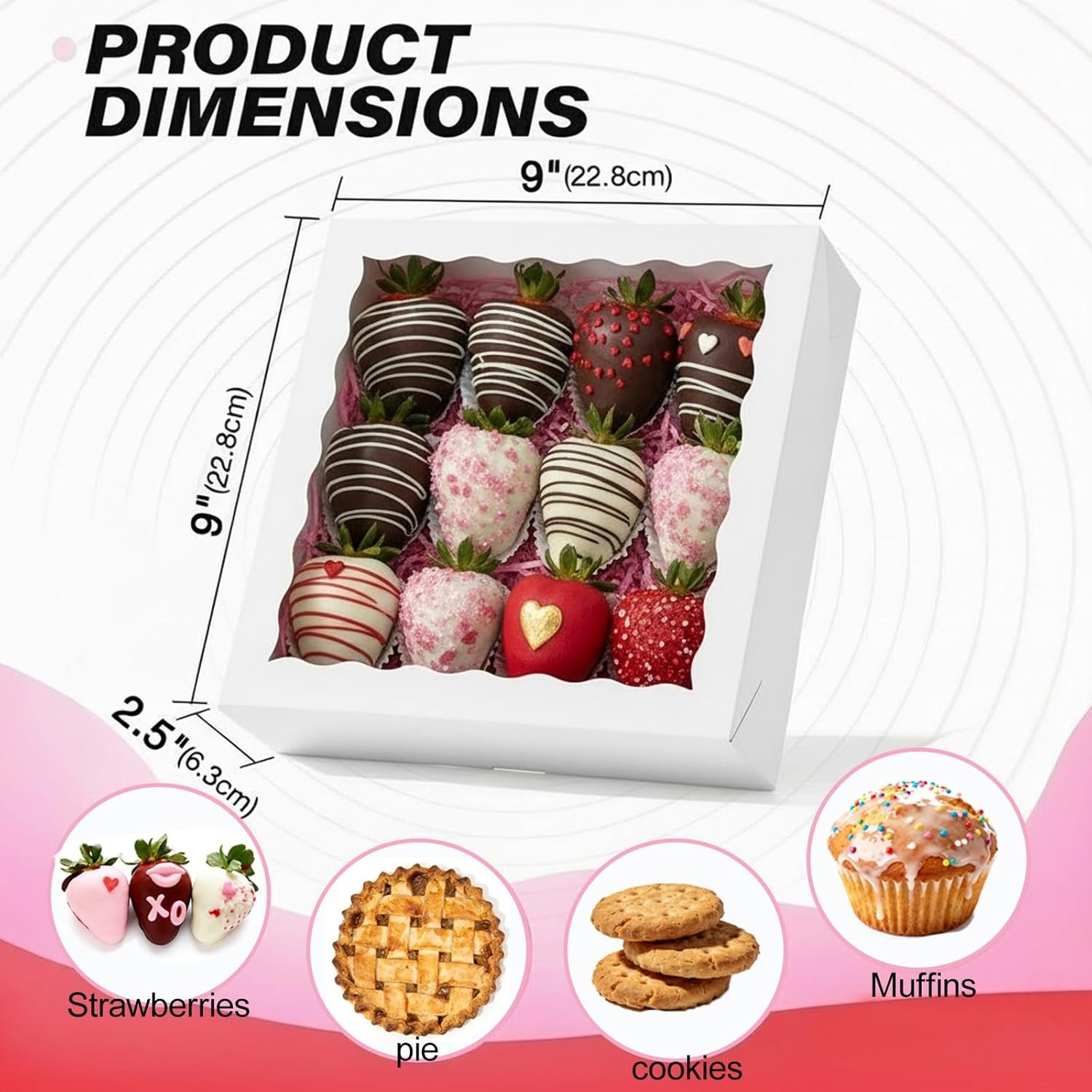 Wholesale 50pcs 9x9x2.5 Inches White Bakery Boxes for Cookies Pies Chocolate Covered Strawberries Breakable Hearts Charcuterie Valentine's Christmas Manufacturer