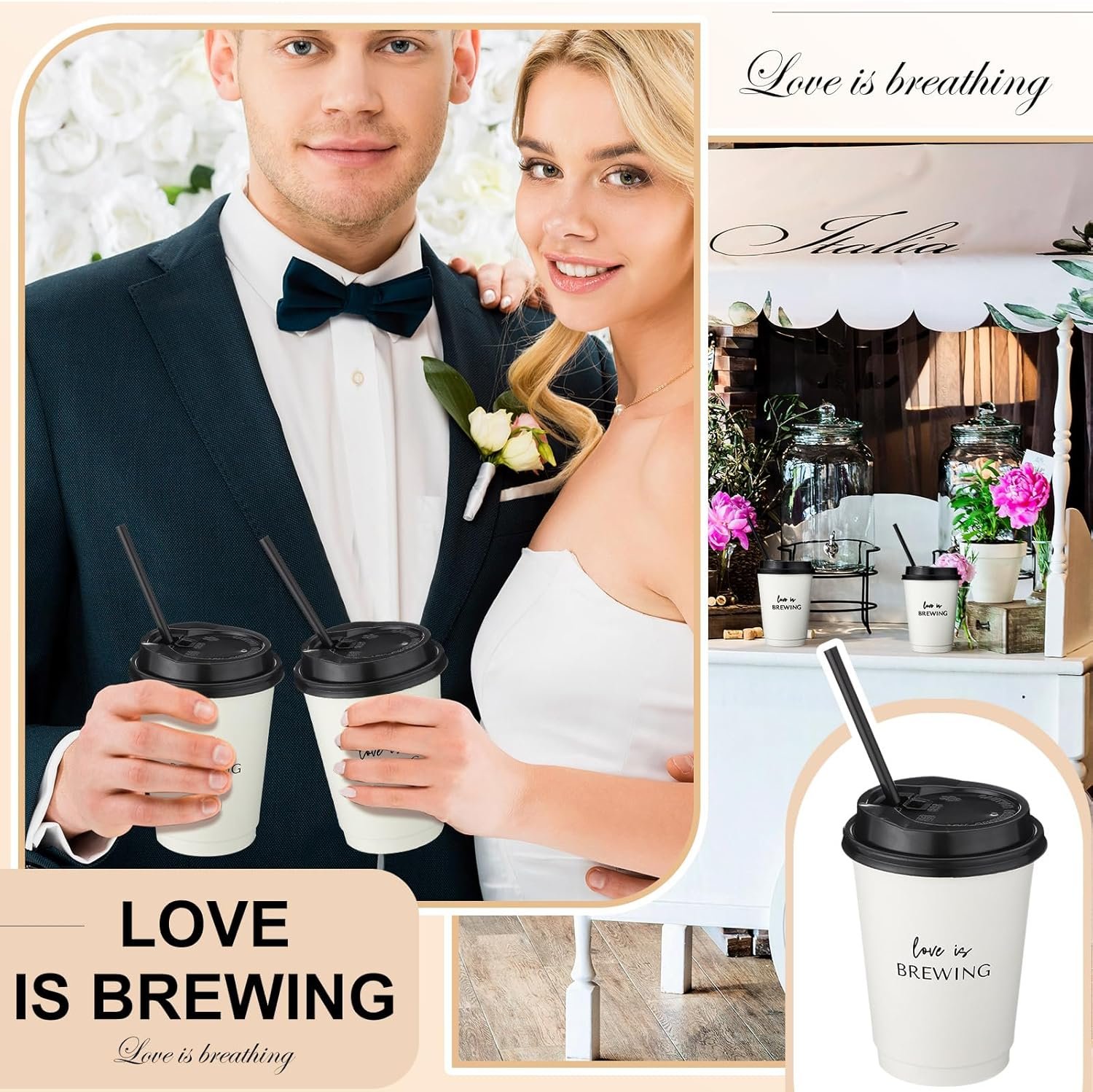Wholesale 50 Pcs Love Is Brewing Wedding Coffee Cups Disposable Paper Drinking Cups with Lid Straw for Bridal Shower Reception Engagement Bachelorette Party Manufacturer Wholesale 50 Pcs Love Is Brewing Wedding Coffee Cups Disposable Paper Drinking Cups with Lid Straw for Bridal Shower Reception Engagement Bachelorette Party Manufacturer
