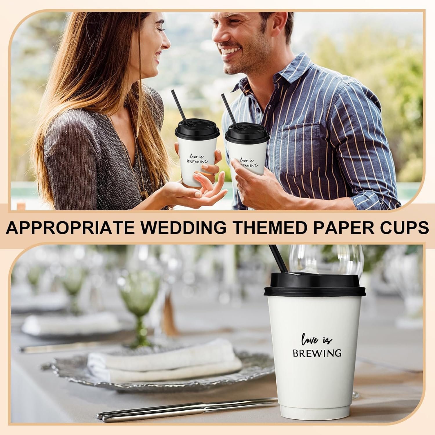 Wholesale 50 Pcs Love Is Brewing Wedding Coffee Cups Disposable Paper Drinking Cups with Lid Straw for Bridal Shower Reception Engagement Bachelorette Party Manufacturer Wholesale 50 Pcs Love Is Brewing Wedding Coffee Cups Disposable Paper Drinking Cups with Lid Straw for Bridal Shower Reception Engagement Bachelorette Party Manufacturer