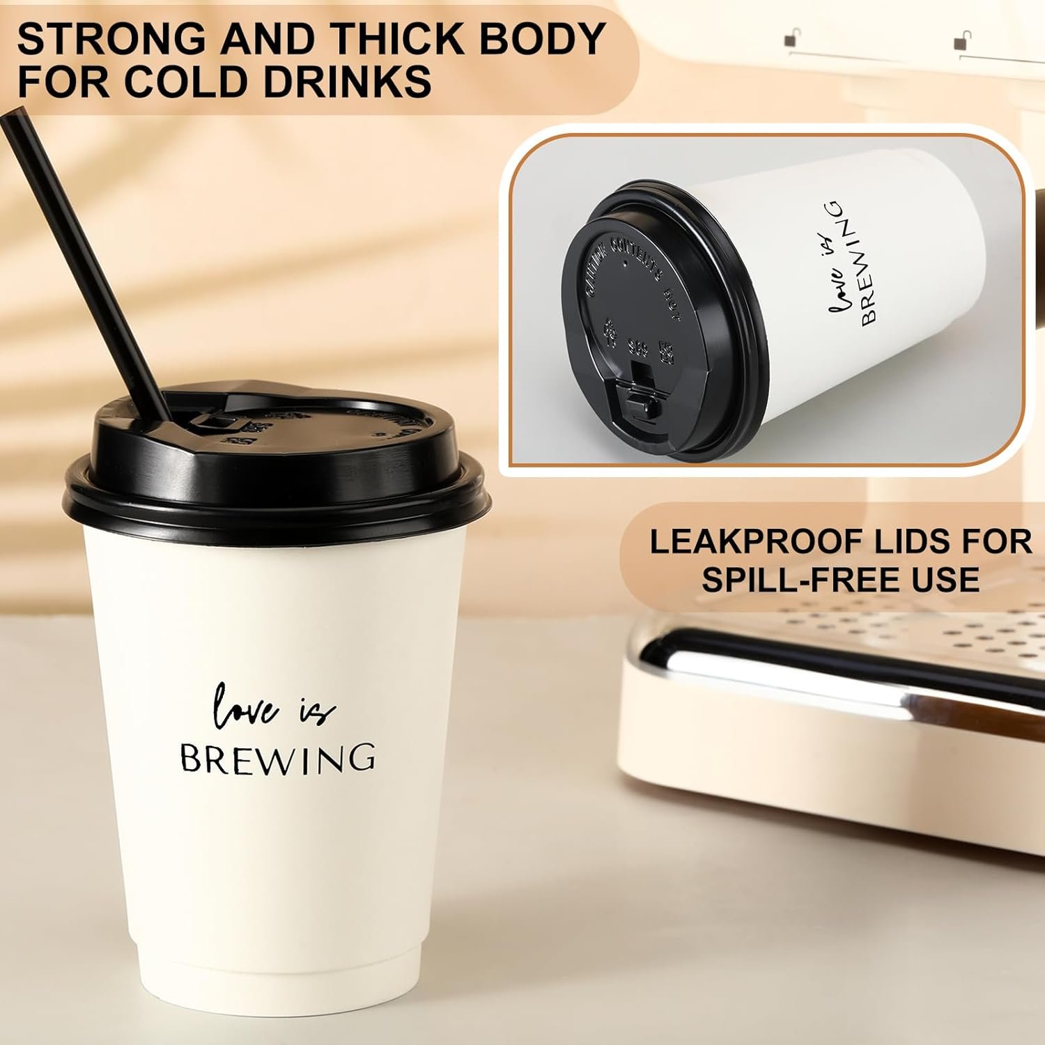 Wholesale 50 Pcs Love Is Brewing Wedding Coffee Cups Disposable Paper Drinking Cups with Lid Straw for Bridal Shower Reception Engagement Bachelorette Party Manufacturer Wholesale 50 Pcs Love Is Brewing Wedding Coffee Cups Disposable Paper Drinking Cups with Lid Straw for Bridal Shower Reception Engagement Bachelorette Party Manufacturer