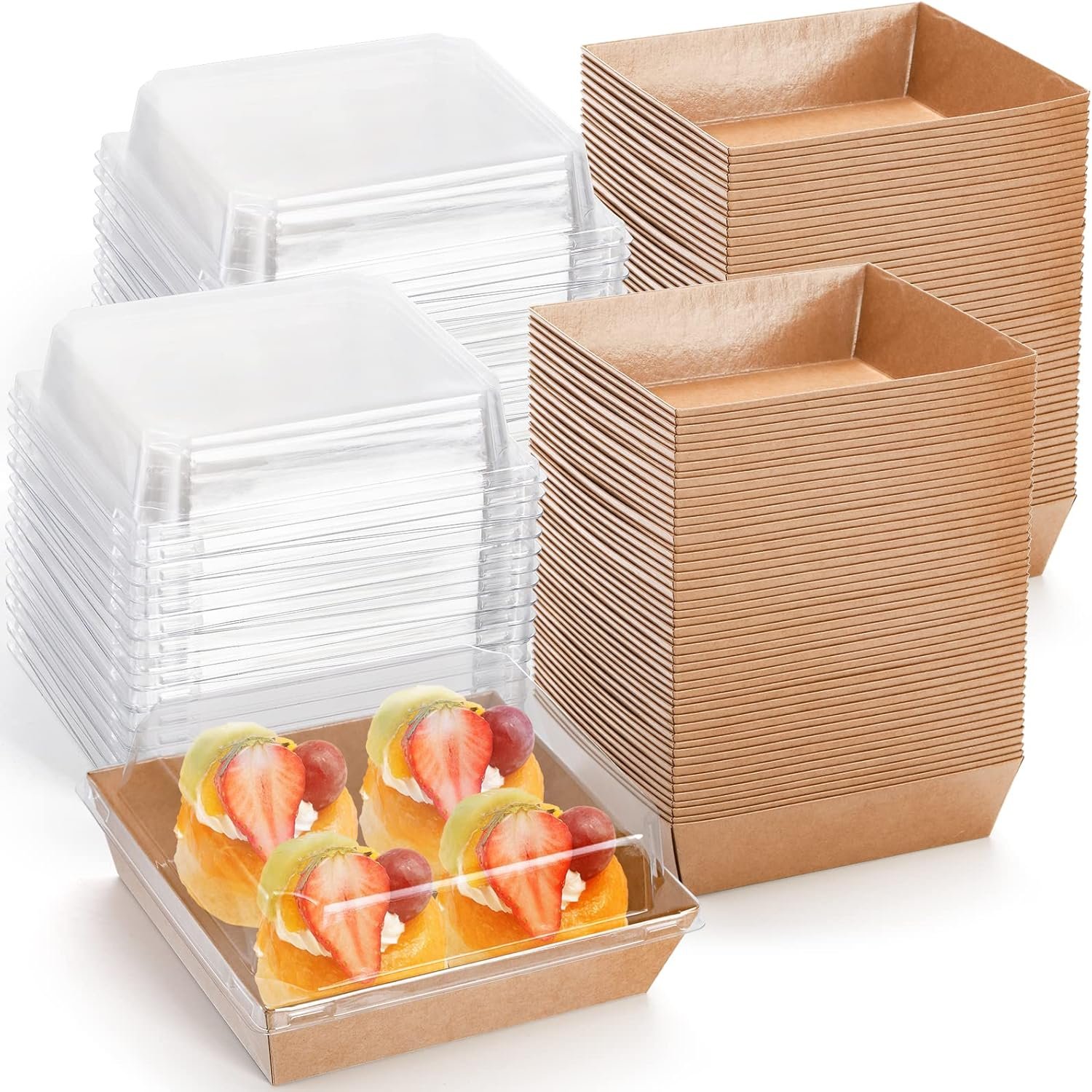 Wholesale 100 Pack Charcuterie Boxes with Clear Lids 5.4"×5"×2.5" Disposable Square Paper Bakery Dessert Sandwich Containers for Cookies Donuts Muffins Salads Pastries Brown Manufacturer