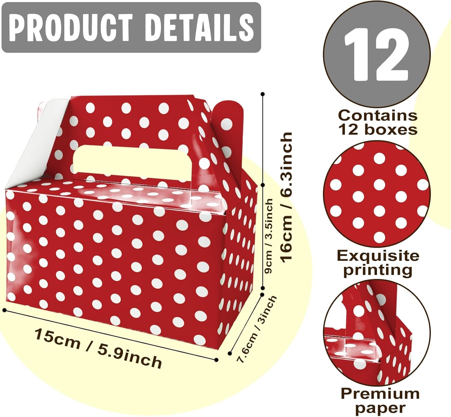 Wholesale 12-Pack Red White Polka Dot Gift Boxes with Handles Candy Treat Boxes for Birthday Baby Shower Bridal Decorations Cookies Cupcakes Snacks Party Supplies Manufacturer