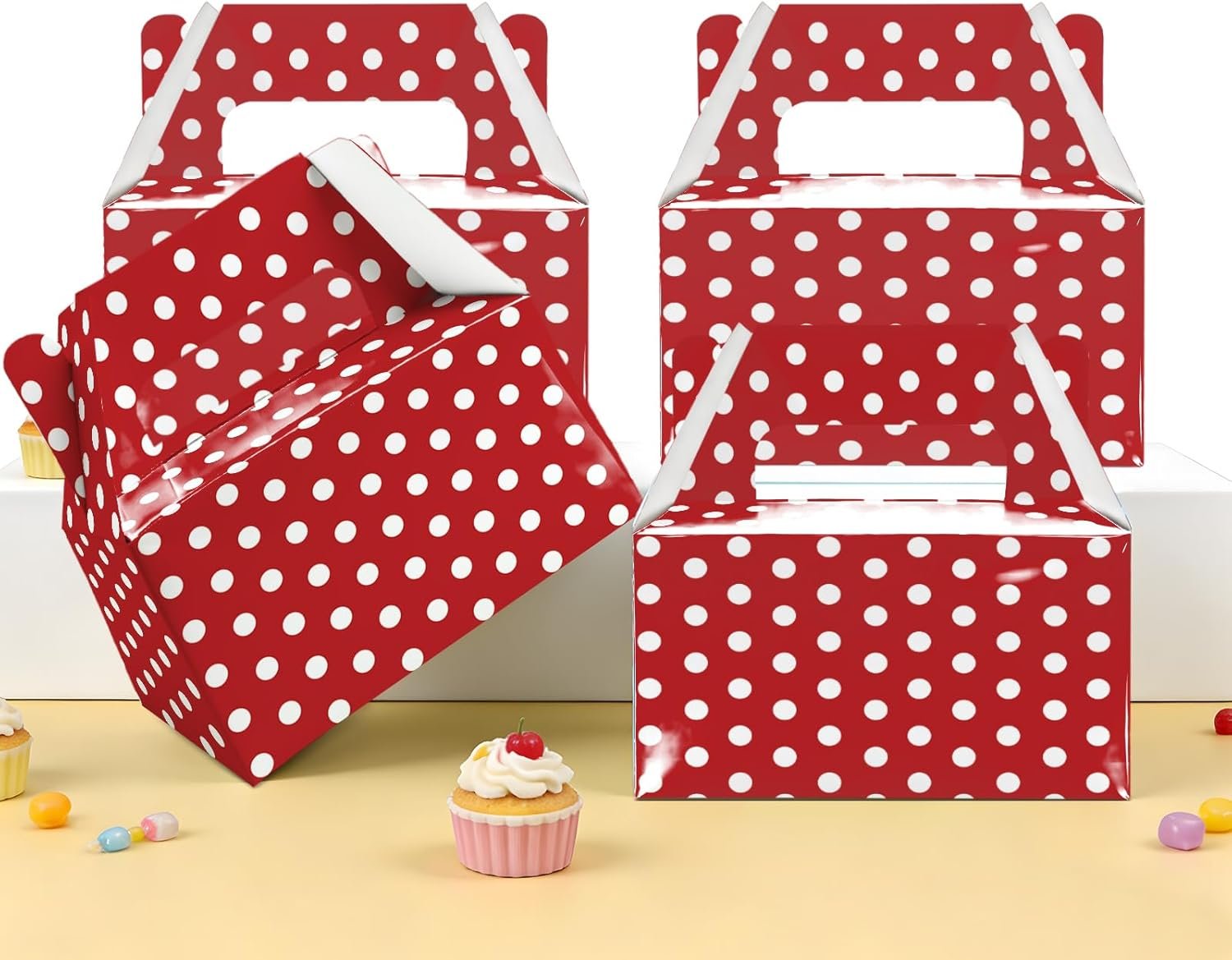 Wholesale 12-Pack Red White Polka Dot Gift Boxes with Handles Candy Treat Boxes for Birthday Baby Shower Bridal Decorations Cookies Cupcakes Snacks Party Supplies Manufacturer