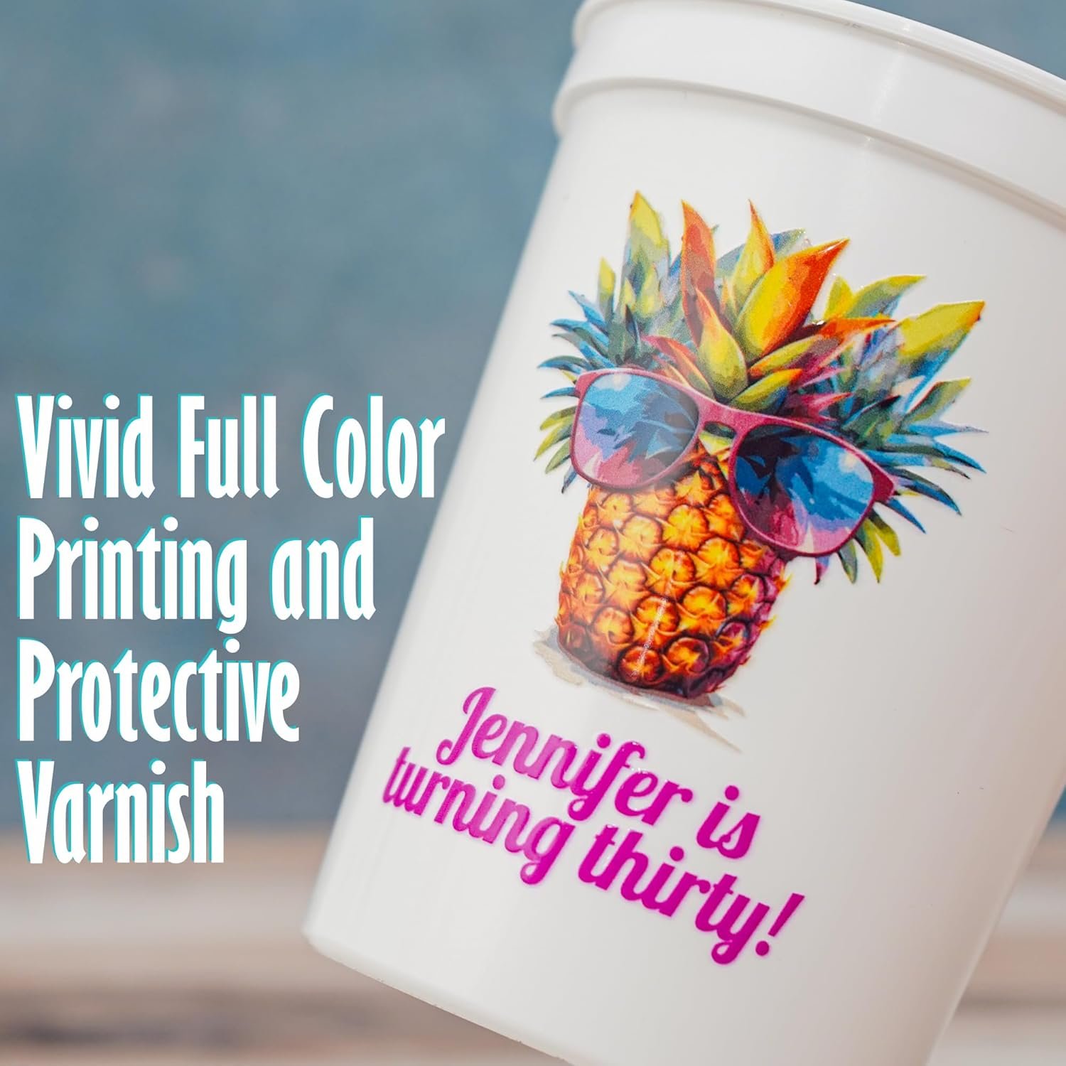 Wholesale Custom Photo Birthday Cups - Personalized 16 oz Plastic Cups with Text - Printed Choose Cup Color Text Color Quantity - Party Favors for Birthdays Events Circle Backdrop Manufacturer