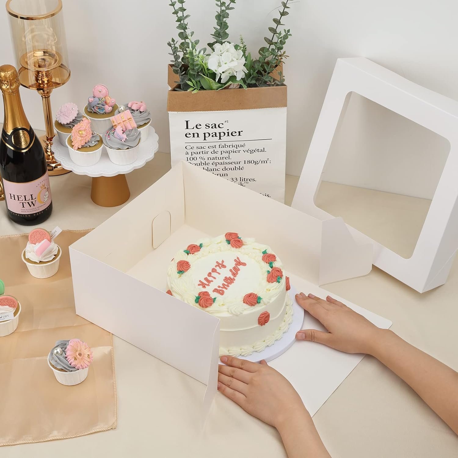 Wholesale 30pcs 12x12x6 Inch Square Bakery Boxes with Window for Pastries Chocolates Cookies Pie Cake Valentine's Day Mother's Day Birthday Party Wedding Easter Manufacturer