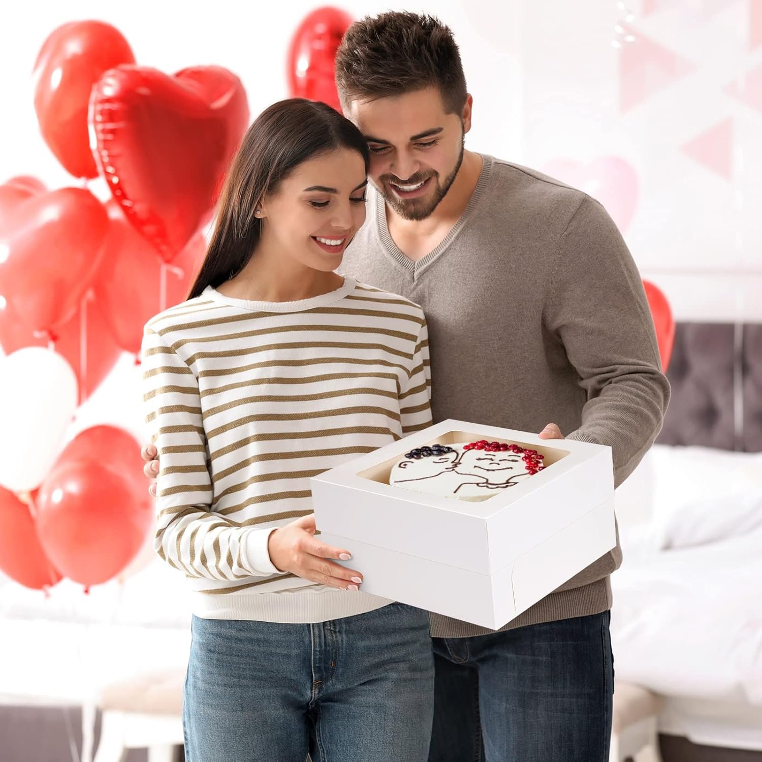 Wholesale 30pcs 12x12x6 Inch Square Bakery Boxes with Window for Pastries Chocolates Cookies Pie Cake Valentine's Day Mother's Day Birthday Party Wedding Easter Manufacturer