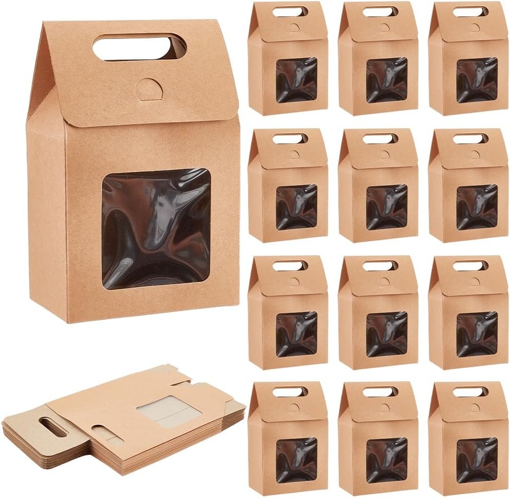 Wholesale 24pcs Small Gable Gift Boxes Kraft Paper with Clear Windows for Candy Treats Cookies Chocolate Donuts Bread Birthday Wedding Valentine (2.3x3.9x3.7 inch) Manufacturer