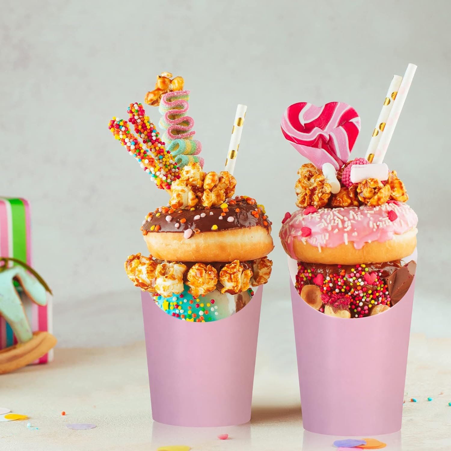 Wholesale 50 Pcs 12 oz Valentine Charcuterie Cups Paper Snack Appetizer Cups French Fry Holders Brown Kraft Disposable Popcorn Boxes Cones for Valentine's Day Baby Shower Waffle Food Takeout Pink Manufacturer Wholesale 50 Pcs 12 oz Valentine Charcuterie Cups Paper Snack Appetizer Cups French Fry Holders Brown Kraft Disposable Popcorn Boxes Cones for Valentine's Day Baby Shower Waffle Food Takeout Pink Manufacturer