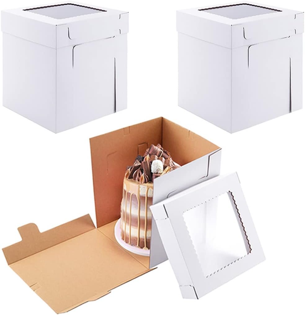 Wholesale 8x8x10 Inch Tall Cake Boxes for Tier Cakes 4 Pack Thick Sturdy with Window White Disposable Containers Manufacturer
