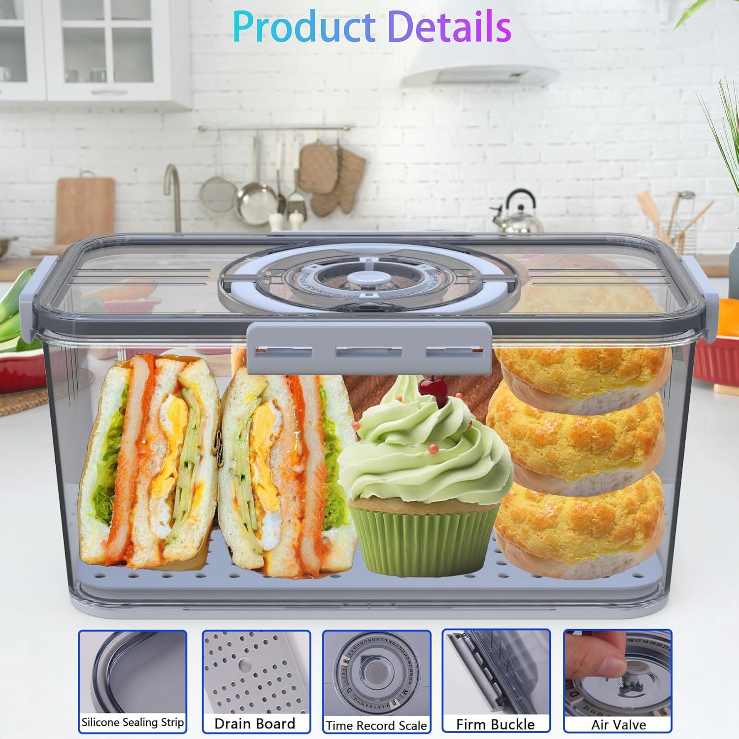 OEM Airtight Bread Storage Box with Lid Handle Timer for Kitchen Counter Portable for Homemade Breads Toast Bagels Donuts Cookies Grey Manufacturer OEM Airtight Bread Storage Box with Lid Handle Timer for Kitchen Counter Portable for Homemade Breads Toast Bagels Donuts Cookies Grey Manufacturer