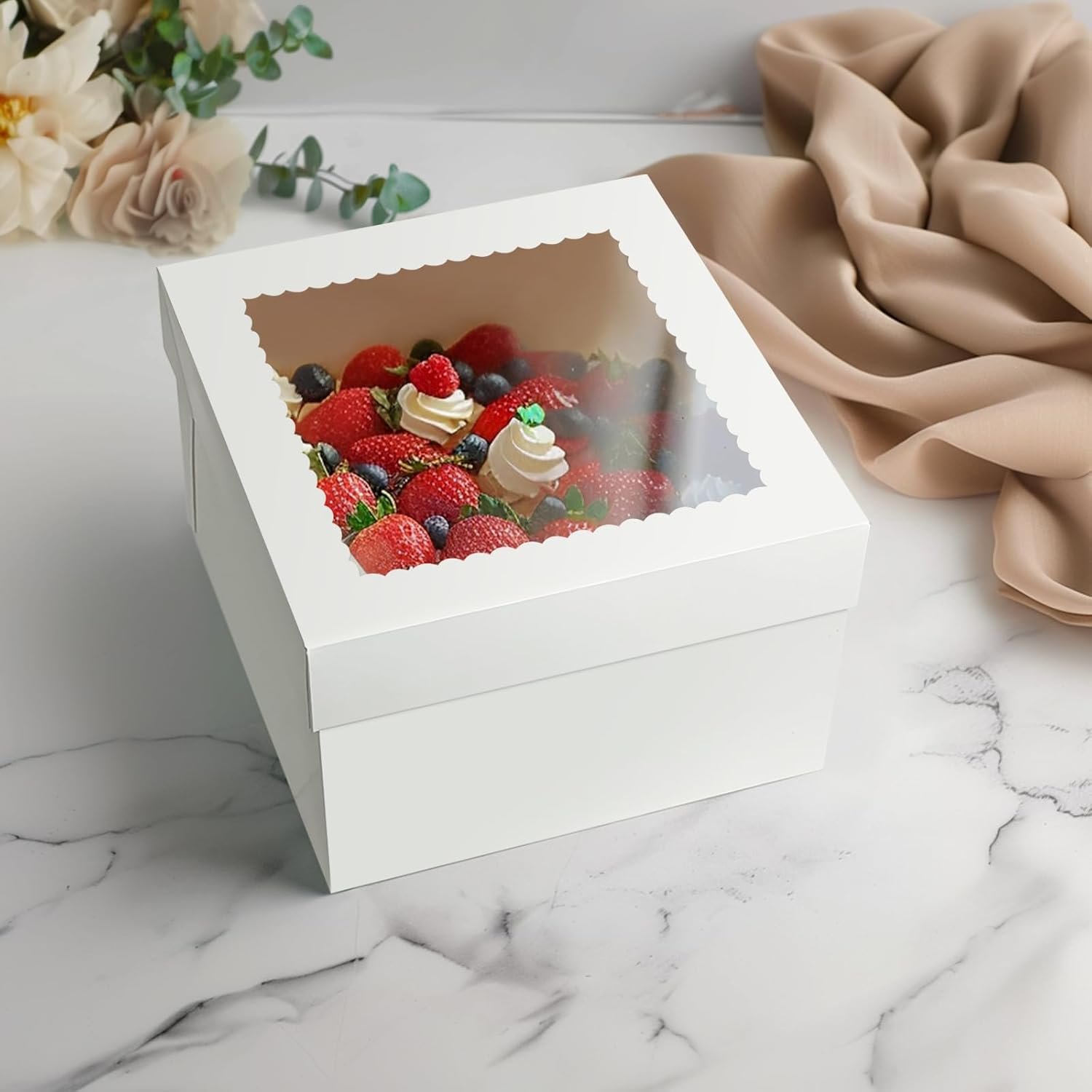 Wholesale 12x12x8 Inches White Bakery Boxes with Window 10 Pack Large Square Cake Containers Manufacturer