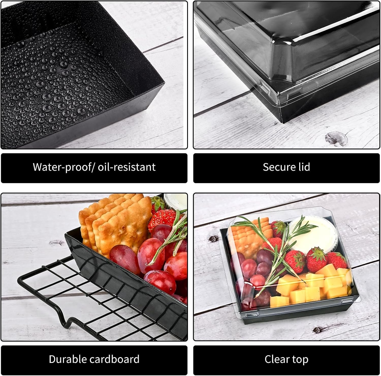 Wholesale Small Charcuterie Boxes with Clear Lids 5 Inches To Go Paper Disposable Food Containers for Bakery Desserts Sandwiches Cookies Pastries Cake Slices Black 50ct Manufacturer Wholesale Small Charcuterie Boxes with Clear Lids 5 Inches To Go Paper Disposable Food Containers for Bakery Desserts Sandwiches Cookies Pastries Cake Slices Black 50ct Manufacturer