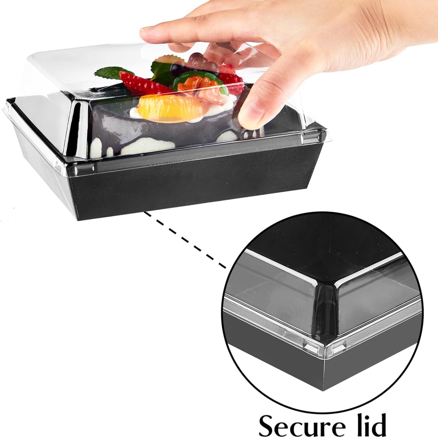 Wholesale Small Charcuterie Boxes with Clear Lids 5 Inches To Go Paper Disposable Food Containers for Bakery Desserts Sandwiches Cookies Pastries Cake Slices Black 50ct Manufacturer Wholesale Small Charcuterie Boxes with Clear Lids 5 Inches To Go Paper Disposable Food Containers for Bakery Desserts Sandwiches Cookies Pastries Cake Slices Black 50ct Manufacturer