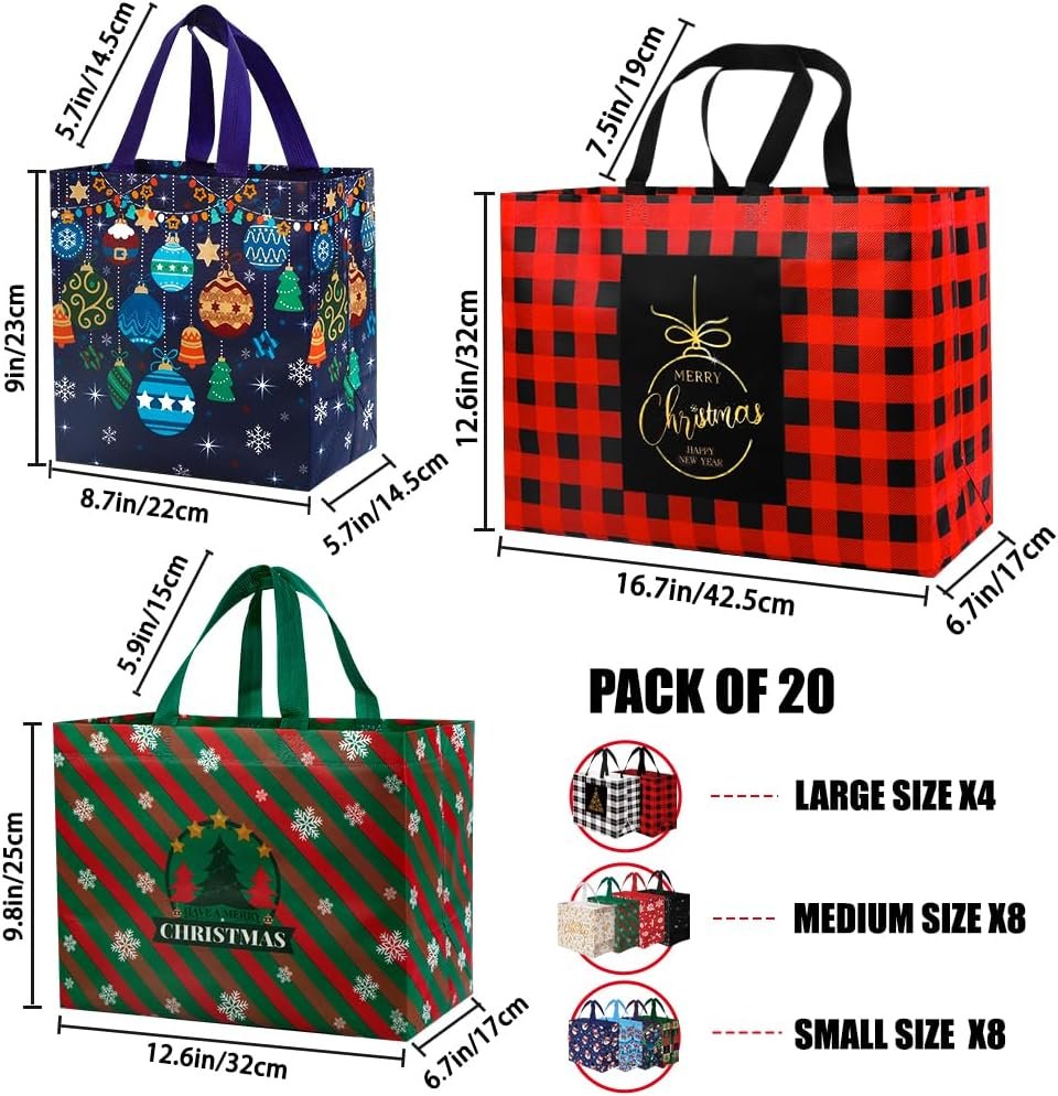 Wholesale 20pcs Reusable Non-Woven Christmas Tote Bags Large Medium Small for Holiday Party Favors Manufacturer