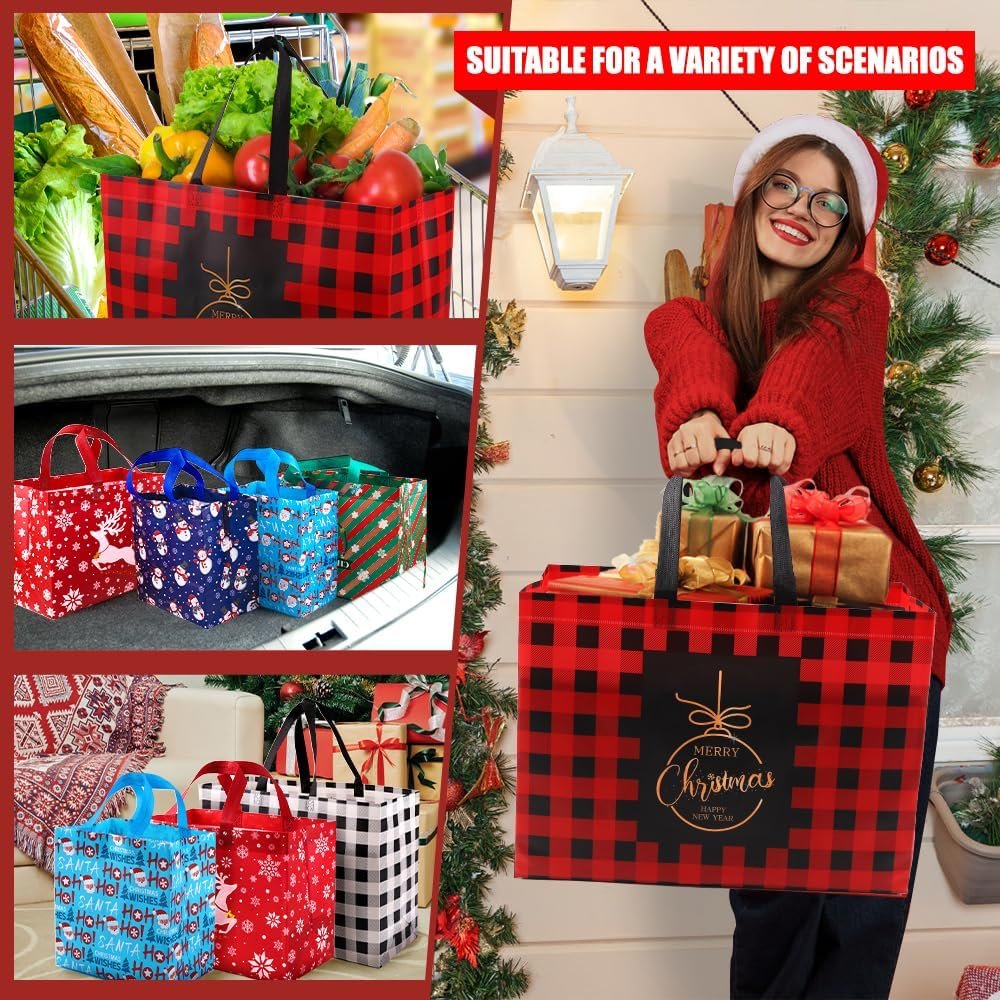 Wholesale 20pcs Reusable Non-Woven Christmas Tote Bags Large Medium Small for Holiday Party Favors Manufacturer