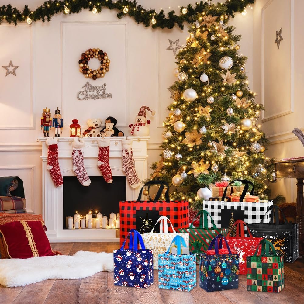 Wholesale 20pcs Reusable Non-Woven Christmas Tote Bags Large Medium Small for Holiday Party Favors Manufacturer