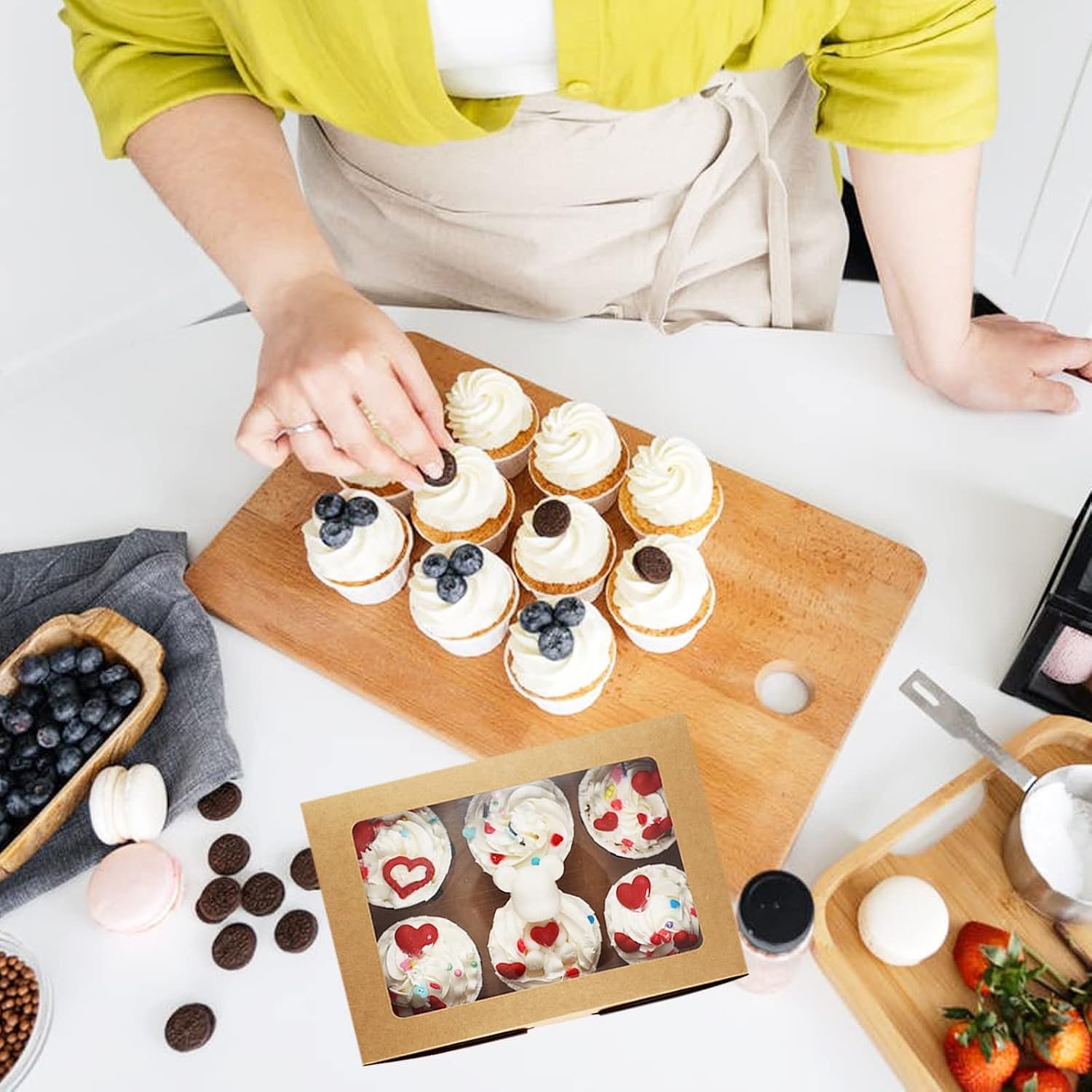 Wholesale 30-Set Bulk Cupcake Boxes with Clear Display Window Holds 6 Standard Cupcakes Disposable Food Grade Brown Carriers Containers for Muffins Cookies Pastries Manufacturer