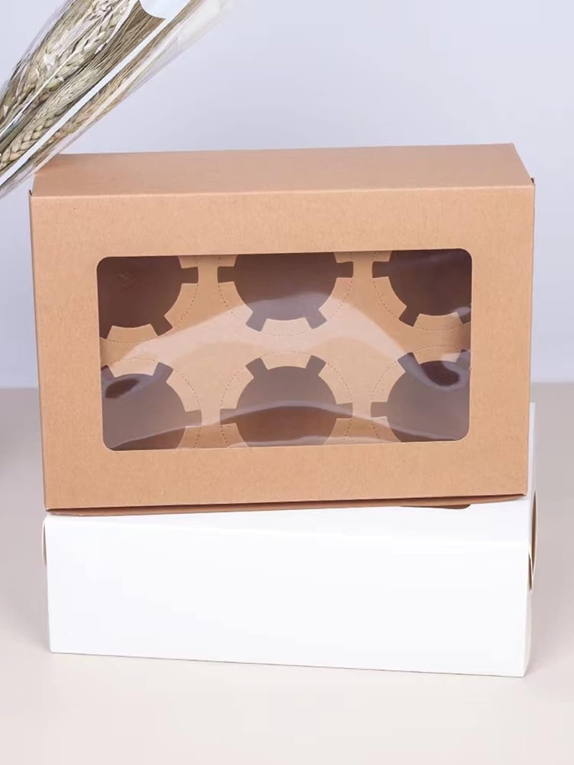 Wholesale 30-Set Bulk Cupcake Boxes with Clear Display Window Holds 6 Standard Cupcakes Disposable Food Grade Brown Carriers Containers for Muffins Cookies Pastries Manufacturer
