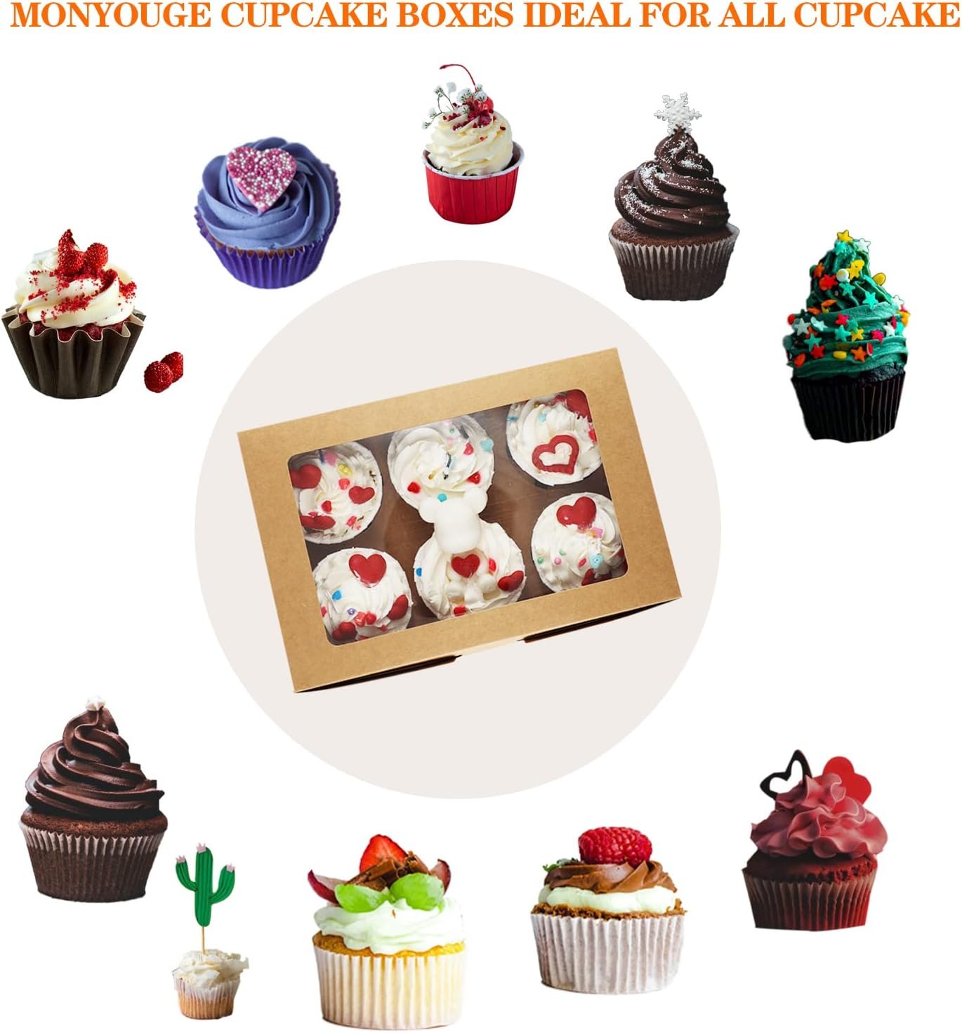Wholesale 30-Set Bulk Cupcake Boxes with Clear Display Window Holds 6 Standard Cupcakes Disposable Food Grade Brown Carriers Containers for Muffins Cookies Pastries Manufacturer