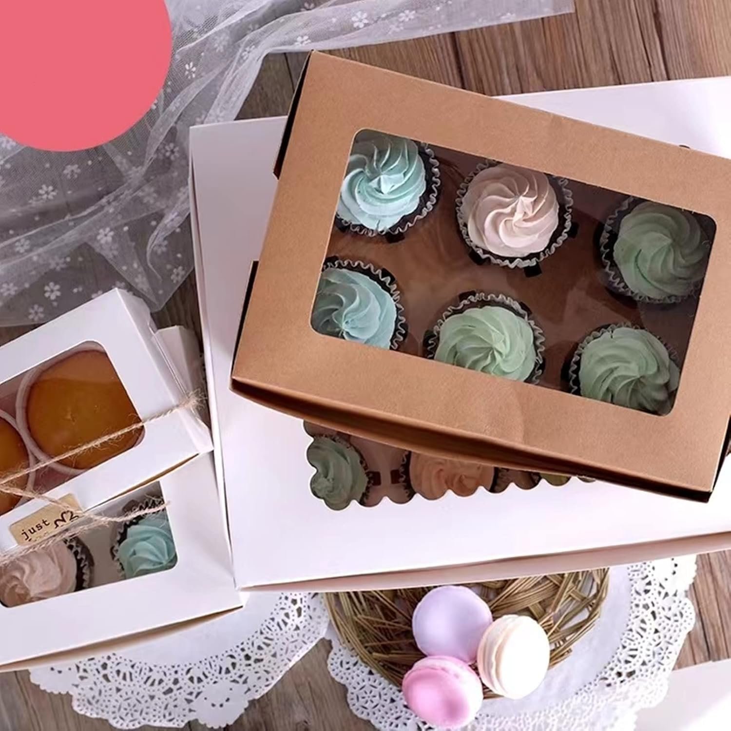 Wholesale 30-Set Bulk Cupcake Boxes with Clear Display Window Holds 6 Standard Cupcakes Disposable Food Grade Brown Carriers Containers for Muffins Cookies Pastries Manufacturer