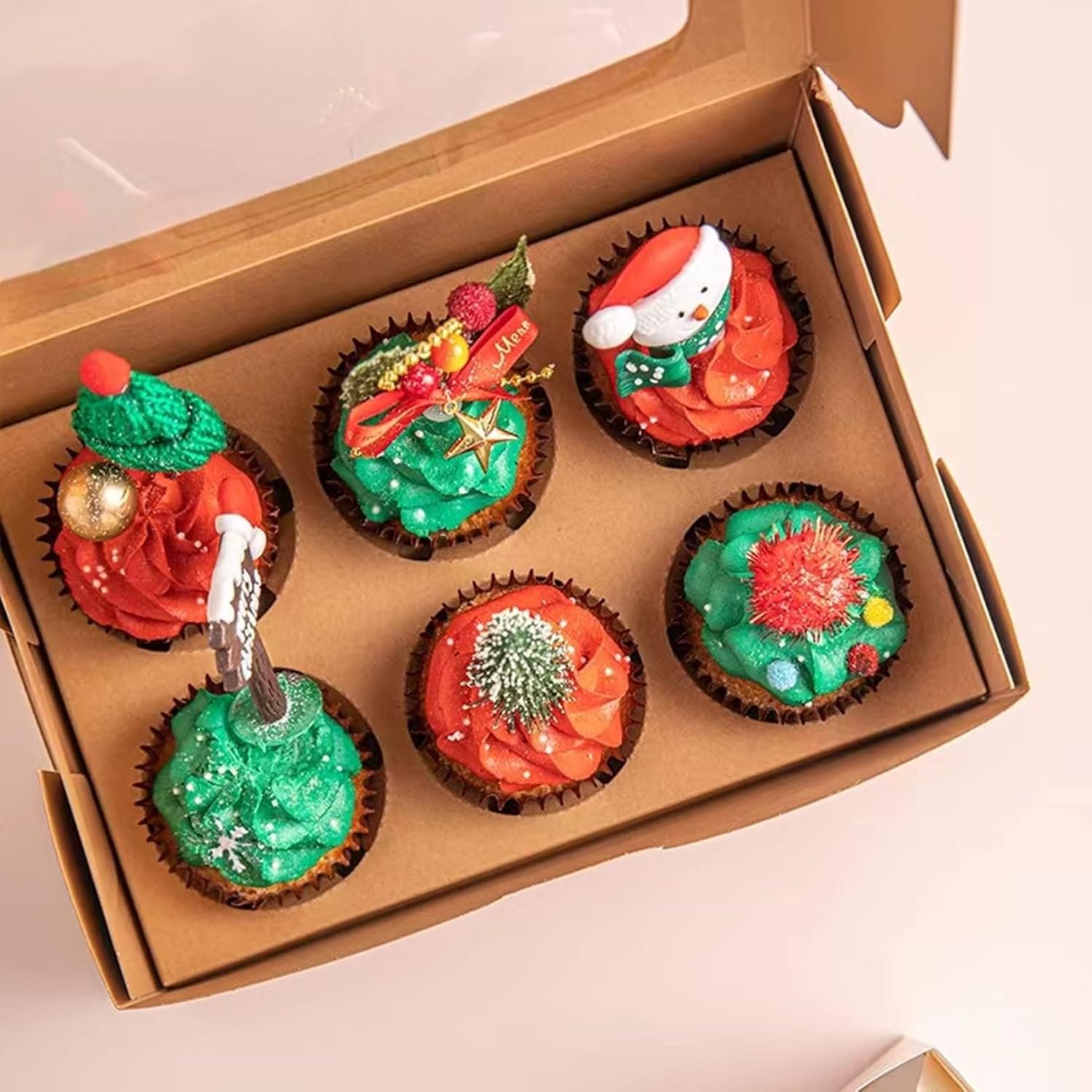 Wholesale 30-Set Bulk Cupcake Boxes with Clear Display Window Holds 6 Standard Cupcakes Disposable Food Grade Brown Carriers Containers for Muffins Cookies Pastries Manufacturer