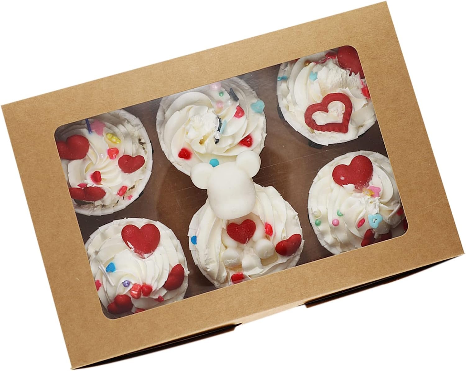 Wholesale 30-Set Bulk Cupcake Boxes with Clear Display Window Holds 6 Standard Cupcakes Disposable Food Grade Brown Carriers Containers for Muffins Cookies Pastries Manufacturer