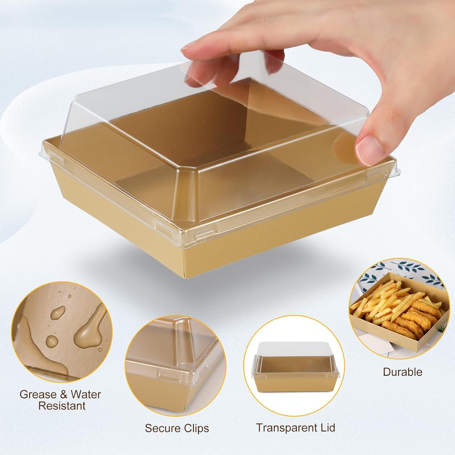 Wholesale 20 Pack Charcuterie Boxes with Clear Lids Square Disposable Paper Food Containers for Bakery Strawberries Cake Slices Donuts Parties Weddings Valentines Outdoors Home Use Gold Manufacturer
