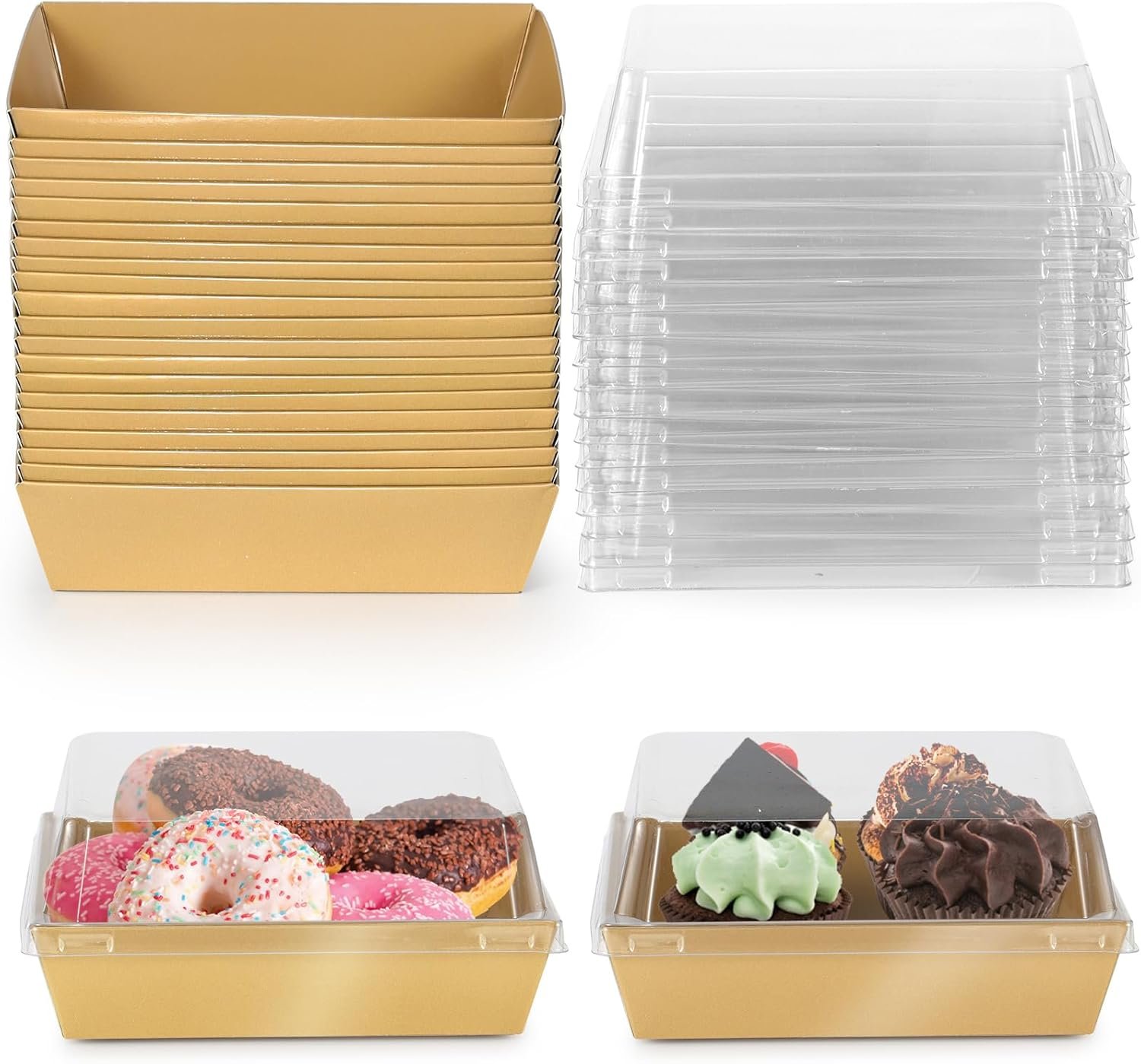Wholesale 20 Pack Charcuterie Boxes with Clear Lids Square Disposable Paper Food Containers for Bakery Strawberries Cake Slices Donuts Parties Weddings Valentines Outdoors Home Use Gold Manufacturer