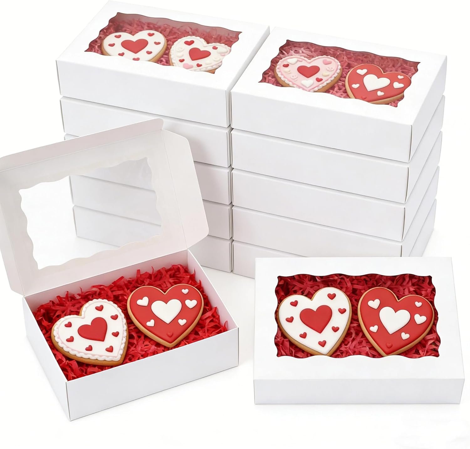 Wholesale 50pcs Cookie Boxes 7" x 4 3/8" x 1 1/2" Inch Bakery Boxes with Window for Chocolate Covered Strawberries Christmas Valentine's Mother's Day Treats White Manufacturer