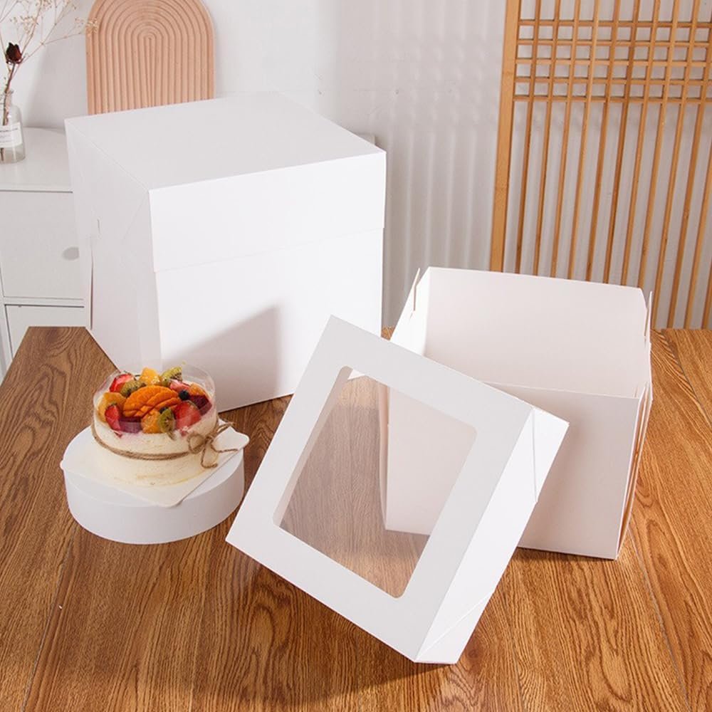 Wholesale 2 Pack Large White Square Bakery Cake Boxes with Window and Ribbons 12x12x12 Inch Tall for Weddings Birthdays Decorating Manufacturer Wholesale 2 Pack Large White Square Bakery Cake Boxes with Window and Ribbons 12x12x12 Inch Tall for Weddings Birthdays Decorating Manufacturer