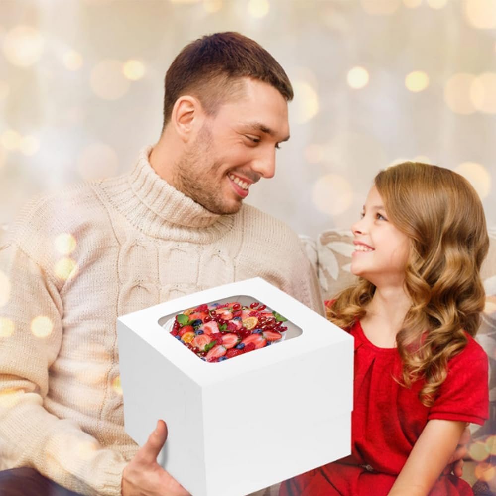 Wholesale 2 Pack Large White Square Bakery Cake Boxes with Window and Ribbons 12x12x12 Inch Tall for Weddings Birthdays Decorating Manufacturer Wholesale 2 Pack Large White Square Bakery Cake Boxes with Window and Ribbons 12x12x12 Inch Tall for Weddings Birthdays Decorating Manufacturer