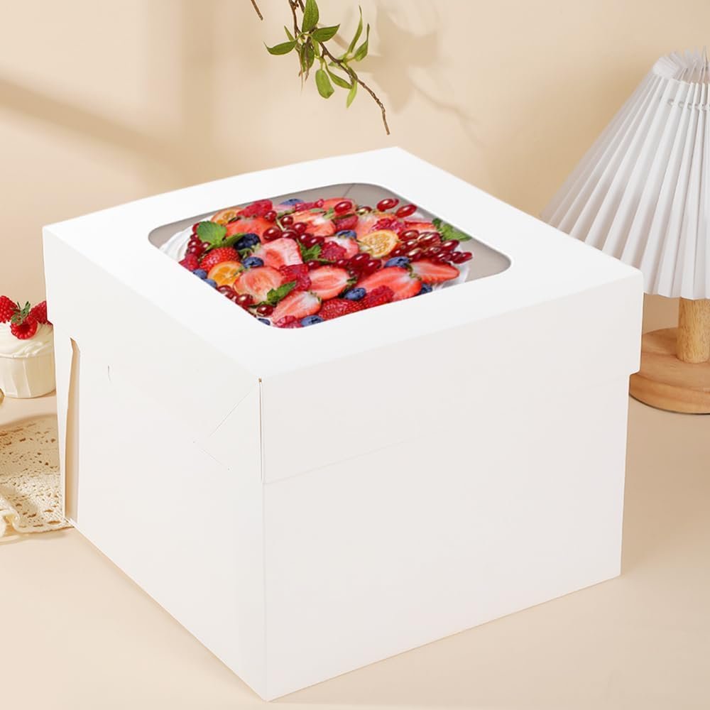 Wholesale 2 Pack Large White Square Bakery Cake Boxes with Window and Ribbons 12x12x12 Inch Tall for Weddings Birthdays Decorating Manufacturer Wholesale 2 Pack Large White Square Bakery Cake Boxes with Window and Ribbons 12x12x12 Inch Tall for Weddings Birthdays Decorating Manufacturer