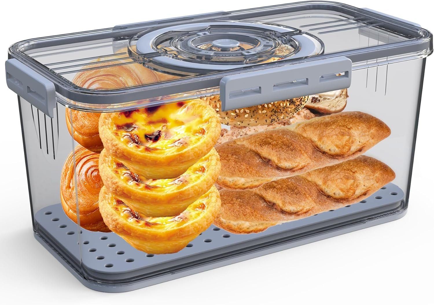 OEM Airtight Bread Storage Box with Lid Handle Timer for Kitchen Counter Portable for Homemade Breads Toast Bagels Donuts Cookies Grey Manufacturer OEM Airtight Bread Storage Box with Lid Handle Timer for Kitchen Counter Portable for Homemade Breads Toast Bagels Donuts Cookies Grey Manufacturer