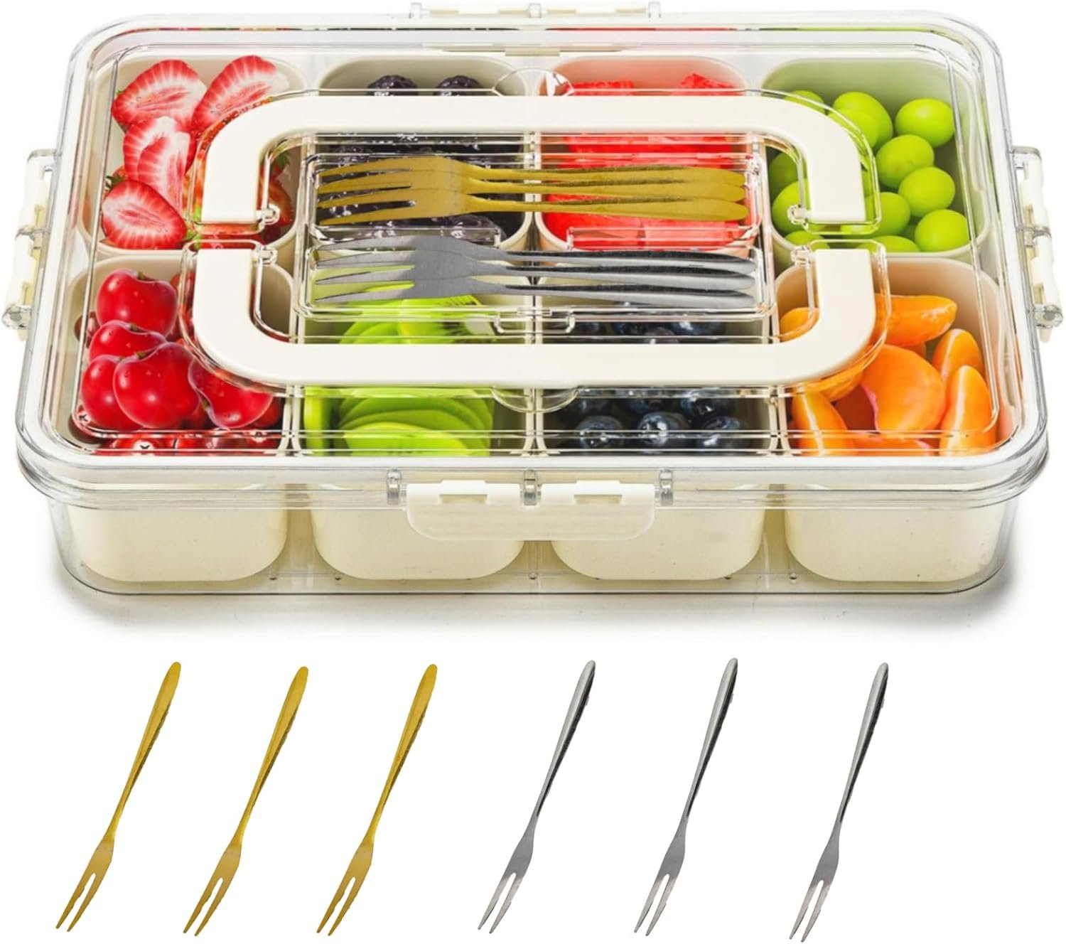 OEM Divided Serving Tray with Lid Handle Portable Snack Container for Nuts Candy Fruits 8 Compartments 6 Forks for Parties Entertaining Picnics Manufacturer