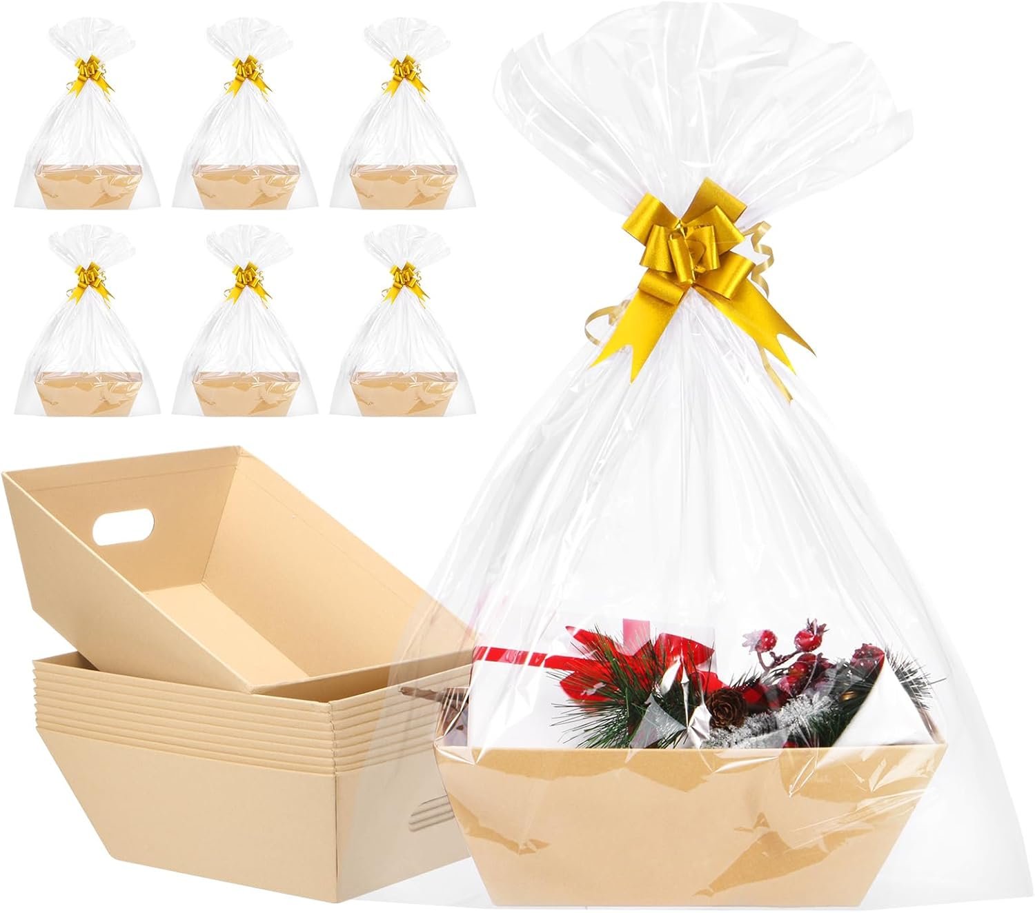 Wholesale 10-Pack 10x12 Inch Thick Kraft Empty Gift Baskets with Bows and Bags for Christmas Valentine's Day Easter Birthdays Snacks Farmers Market Manufacturer Wholesale 10-Pack 10x12 Inch Thick Kraft Empty Gift Baskets with Bows and Bags for Christmas Valentine's Day Easter Birthdays Snacks Farmers Market Manufacturer