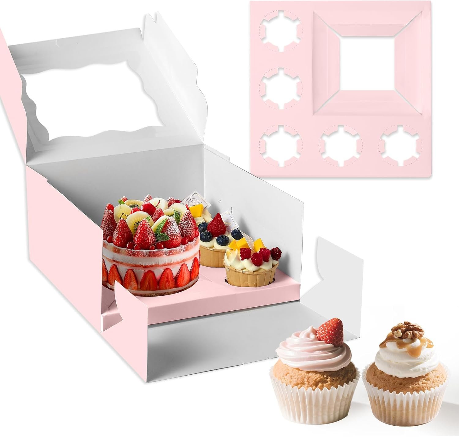Wholesale 10-Pack Bento Cupcake Boxes 6 Compartments Fit 5 Cupcakes 1 Mini Cake Clear Window Stickers Pink for Cookies Valentine's Day Mother's Day Factory Wholesale 10-Pack Bento Cupcake Boxes 6 Compartments Fit 5 Cupcakes 1 Mini Cake Clear Window Stickers Pink for Cookies Valentine's Day Mother's Day Factory