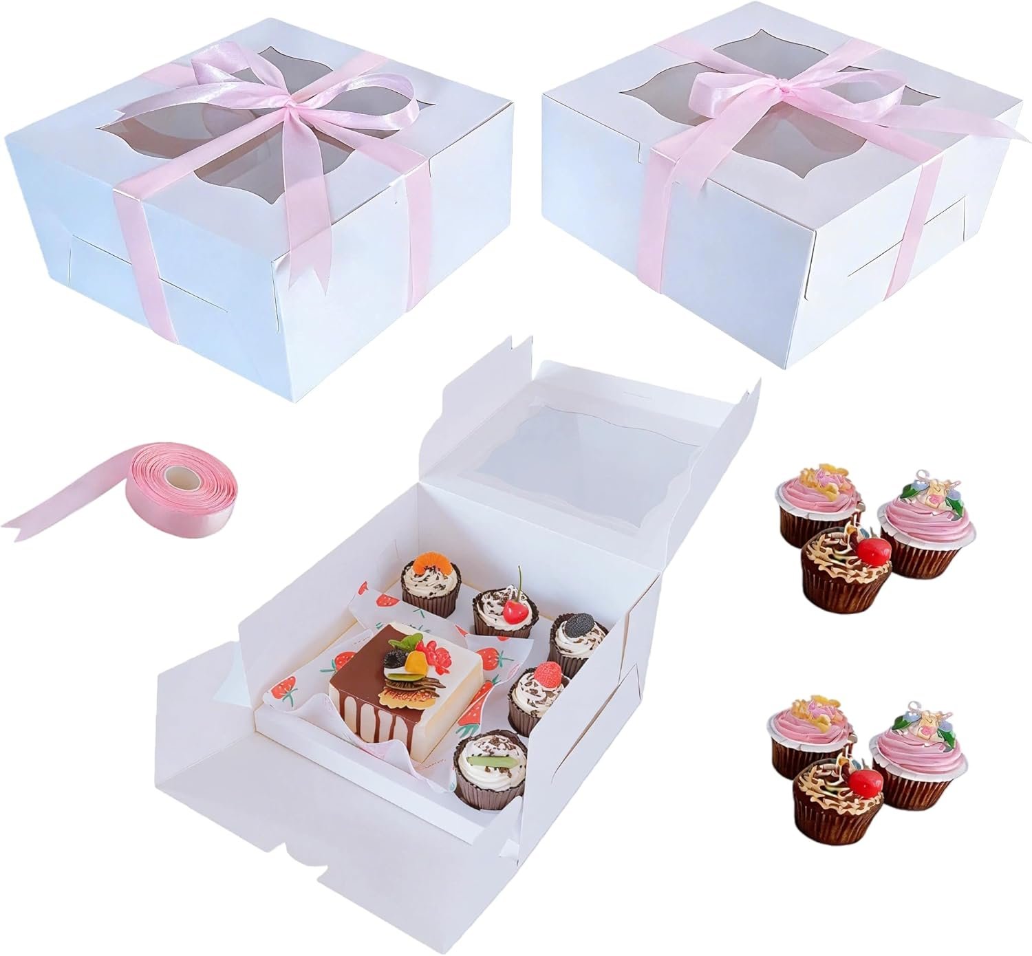 Wholesale 10-Pack Clear Window Cupcake Storage Boxes Hold 1 Small Cake 5 Cupcakes with Ribbon Stickers for Birthday Mother's Day Factory Wholesale 10-Pack Clear Window Cupcake Storage Boxes Hold 1 Small Cake 5 Cupcakes with Ribbon Stickers for Birthday Mother's Day Factory