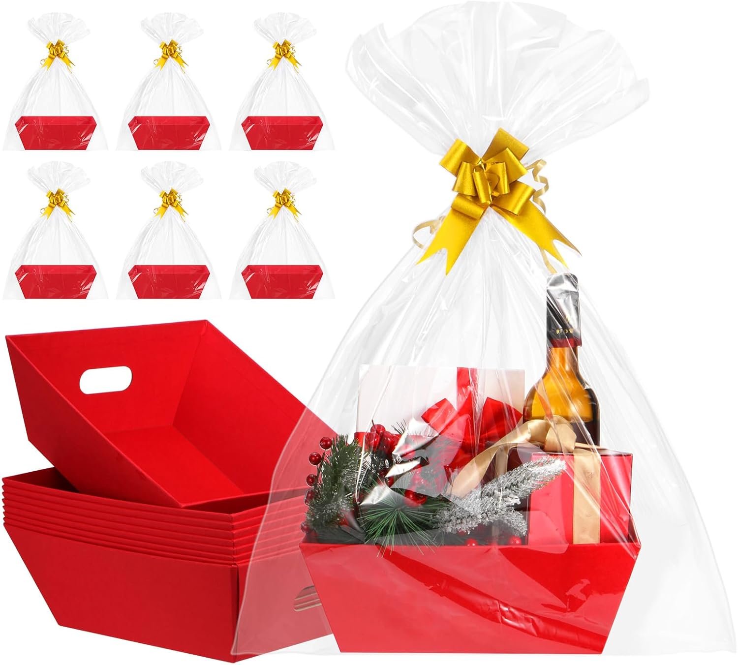 Wholesale 10-Pack Red Empty Gift Baskets 10x12 Inch Thick Kraft with 10 Bows 10 Bags for Christmas Easter Birthdays Snacks Farmers Market Manufacturer Wholesale 10-Pack Red Empty Gift Baskets 10x12 Inch Thick Kraft with 10 Bows 10 Bags for Christmas Easter Birthdays Snacks Farmers Market Manufacturer