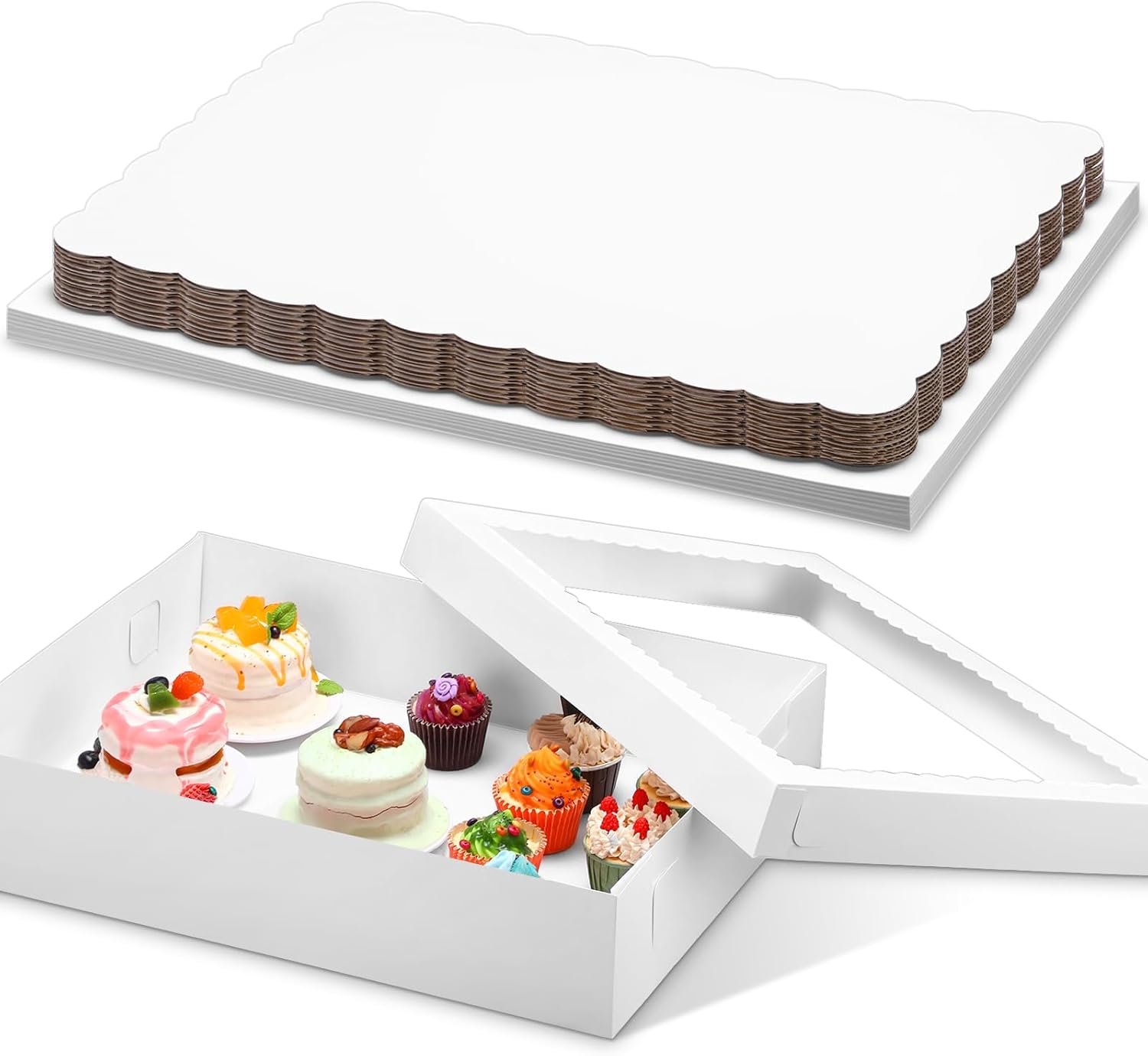 Wholesale 10 Pcs 19x14x4 Inch Half Sheet Cake Boxes with 5 Pcs Cake Boards for Bakery Pastry Cupcakes Donuts Cookies Pie Packaging Manufacturer