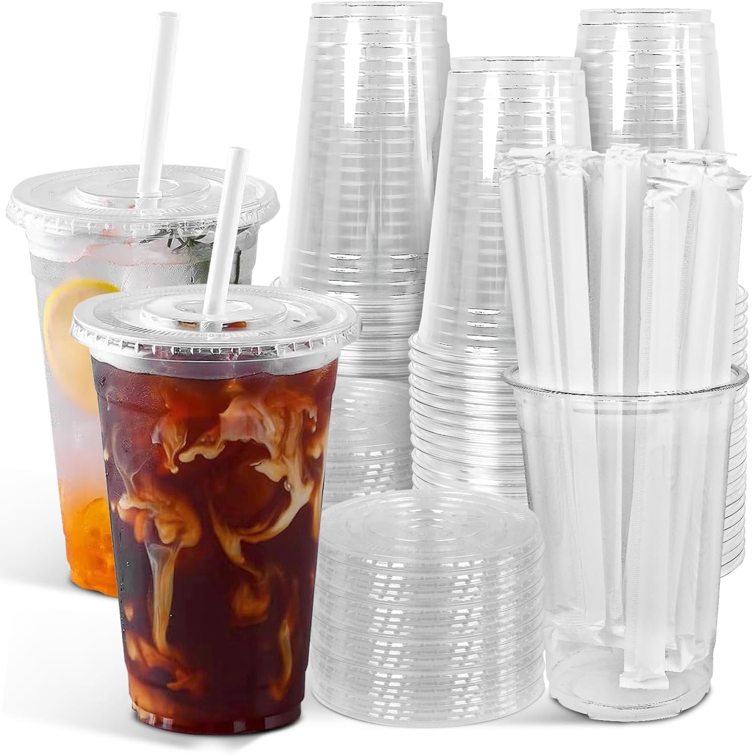 Wholesale 100-Pack 20oz Clear Plastic Iced Coffee Cups with Lids and Straws Leak-Proof Sturdy Disposable To Go Cups for Smoothies Milkshakes Cold Beverages Coffee Bar Accessories Manufacturer