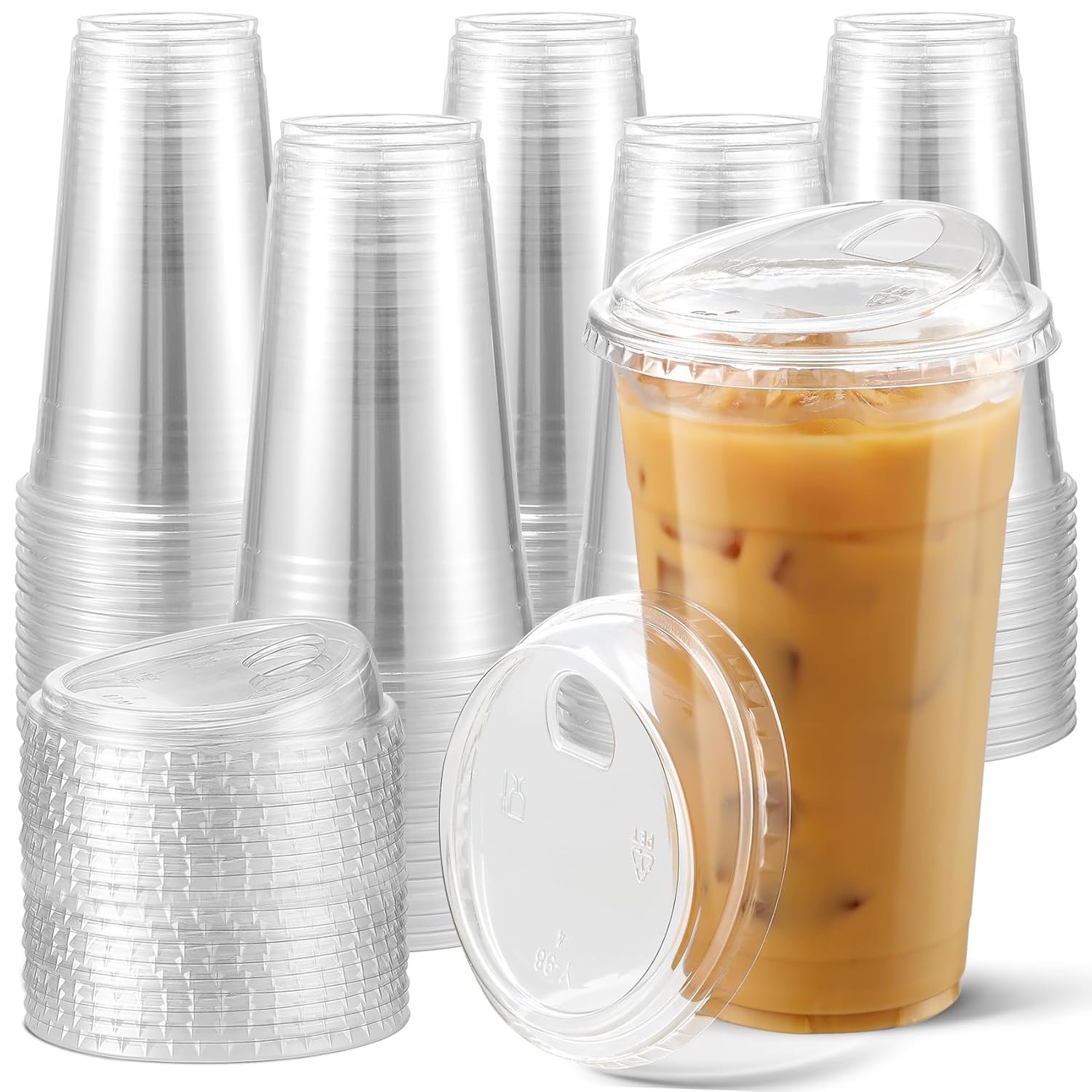 Wholesale 100 Pack 24 oz Disposable Clear Plastic Cups with Strawless Sip Lids for Iced Coffee Bubble Tea Cold Beverages BPA Free Manufacturer