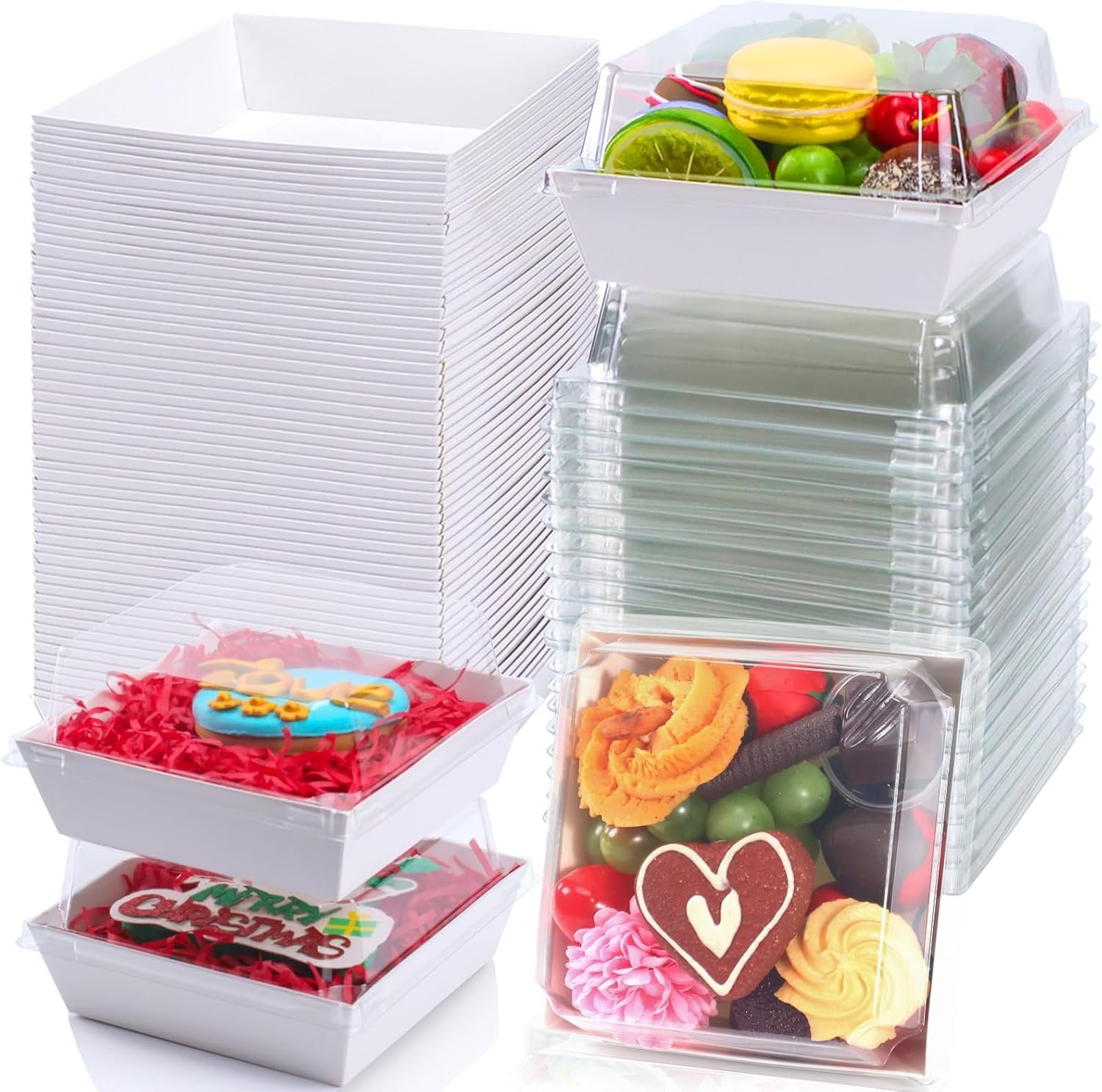 Wholesale 100 Pack 4x4x2.55 Inches Charcuterie Boxes with Clear Lids for Bakery Cookies Chocolate Covered Strawberries Mini Cake Pie Cinnamon Roll Treats Parties Manufacturer