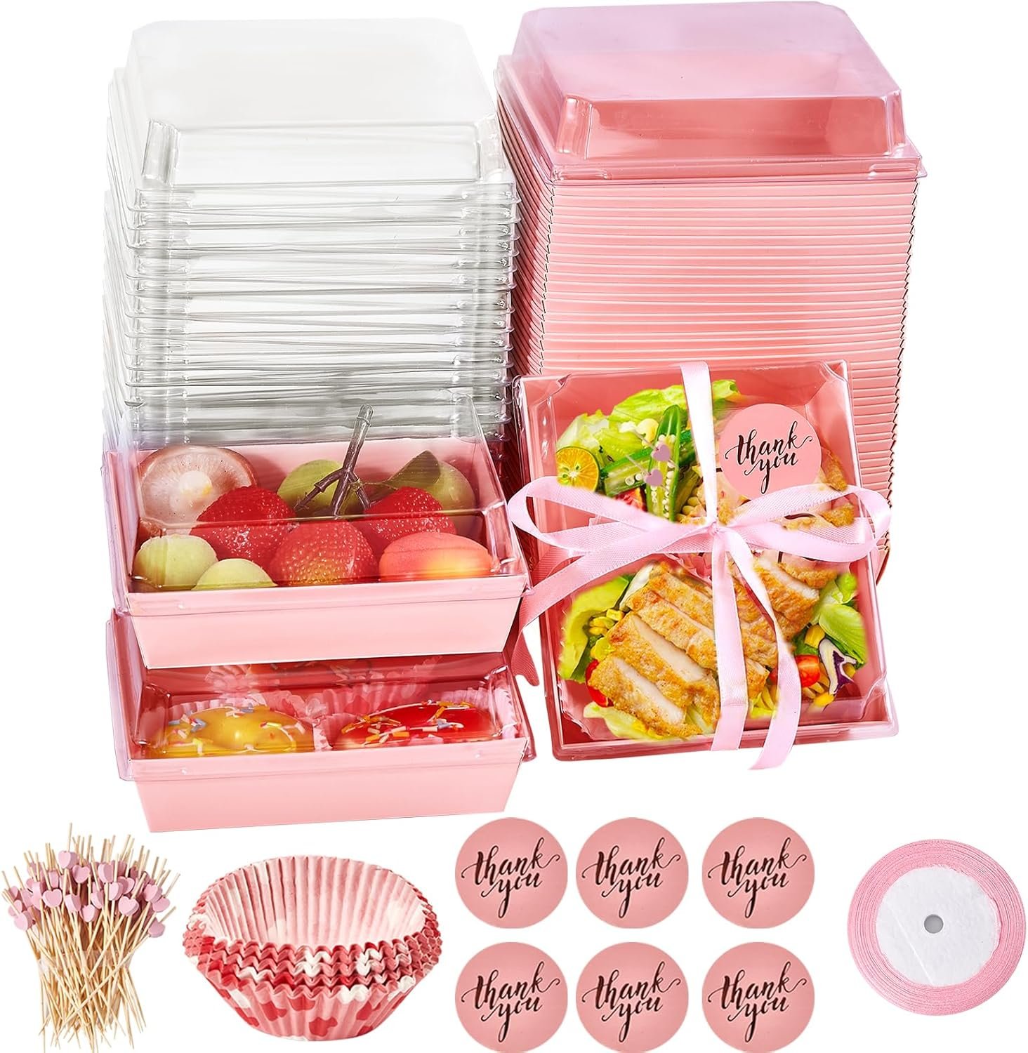Wholesale 100 Pack 5.5 Inch Charcuterie Boxes with Clear Lids Disposable Paper Mini Food Containers To Go for Desserts Sandwiches Cookies Donuts Muffins Includes 100 Toothpicks 100 Cupcake Liners Valentines Box Manufacturer
