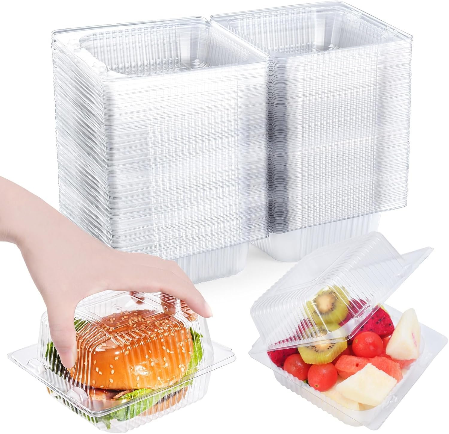 Wholesale 100 Pack Clear Clamshell Food Containers Disposable Plastic Hinged Take Out Containers with Lids for Desserts Hamburgers Cakes Cookies Salads Snacks Manufacturer