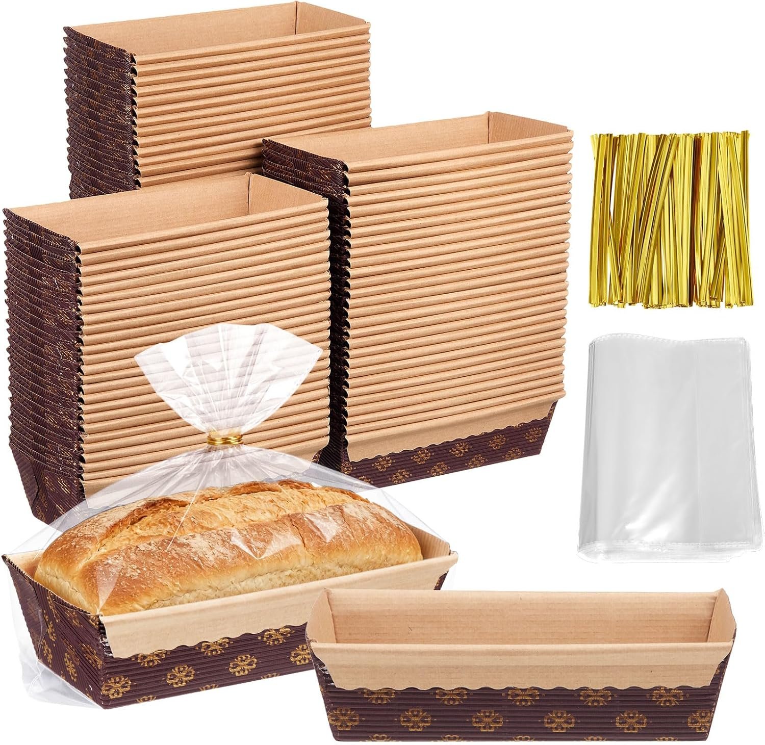 Wholesale 100 Pcs Mini Disposable Paper Loaf Pans with Clear Plastic Bread Bags for Bakery Baked Goods (5.9 x 2.5 x 1.9 Inch) Manufacturer